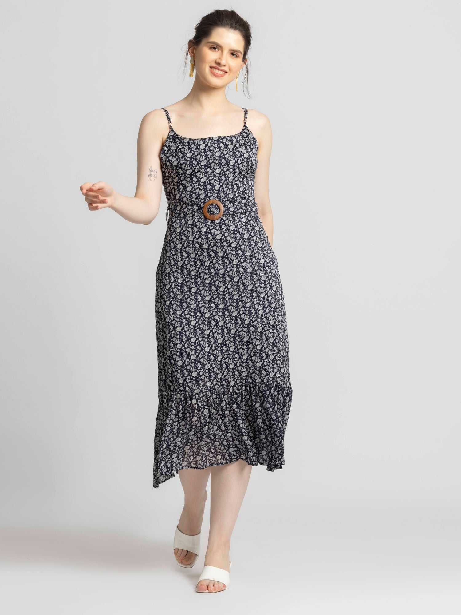 Blue Motif Midi Dress
