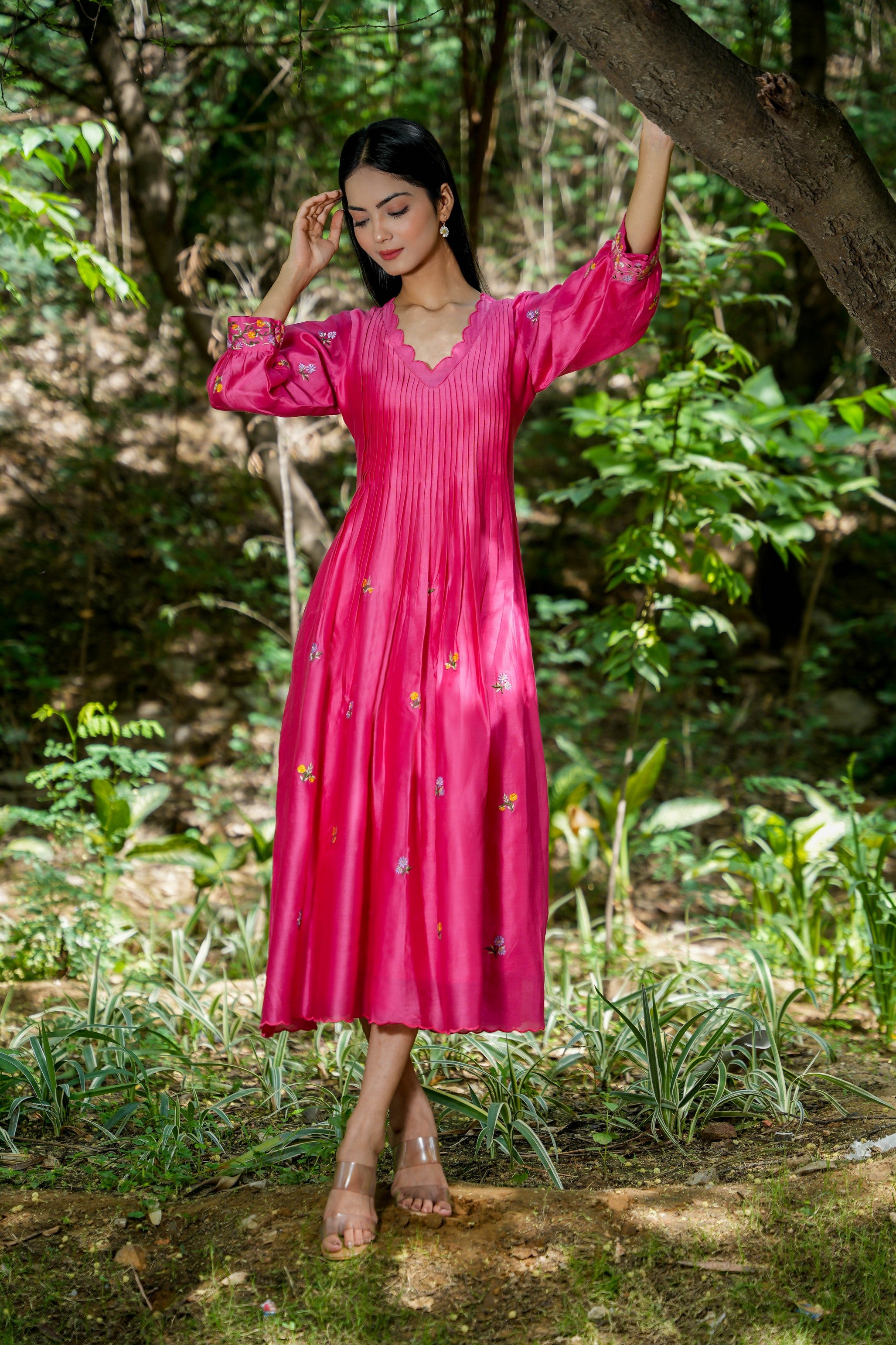 Pink chanderi dress