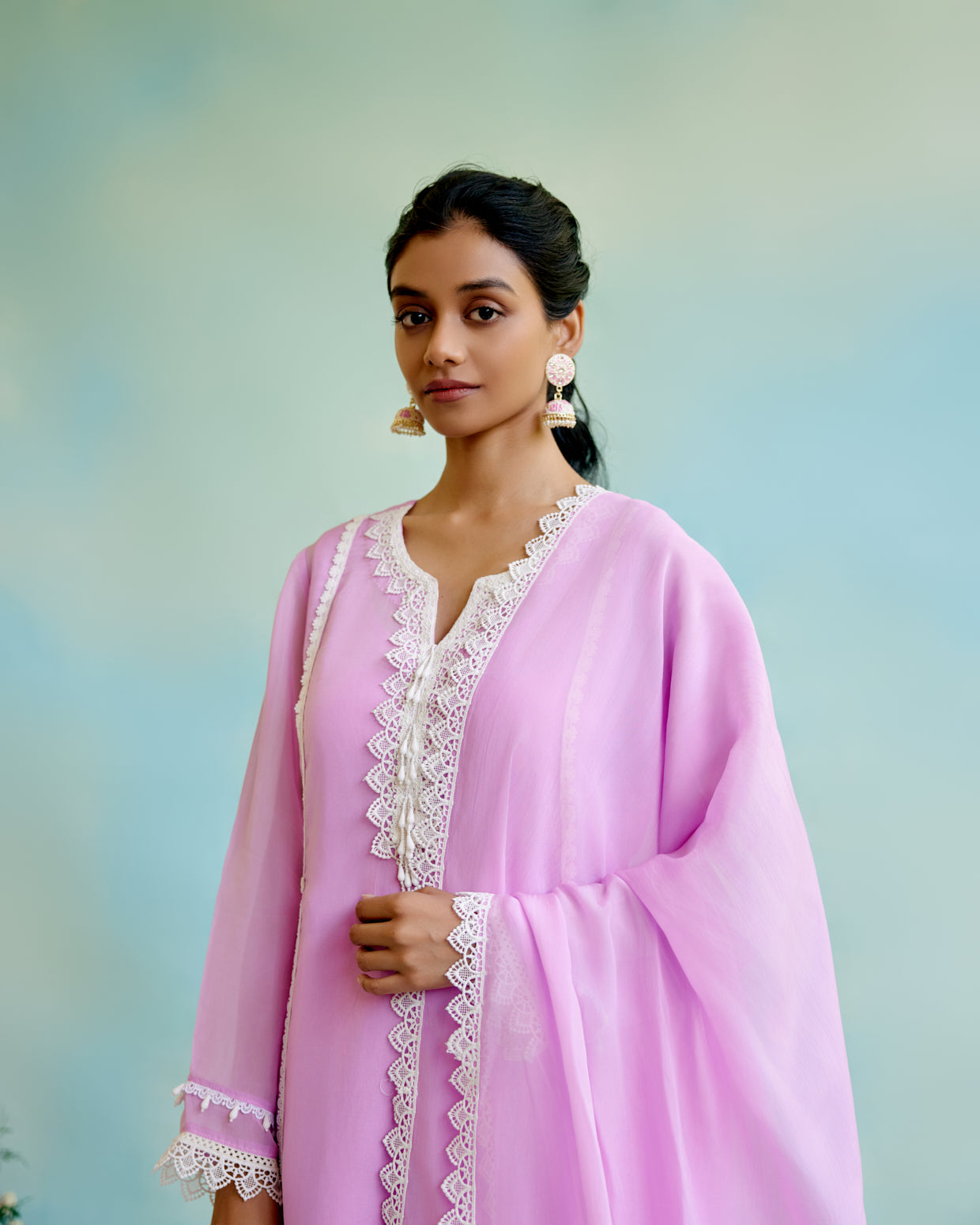 Lily Glory Organza Dupatta with lace detailing