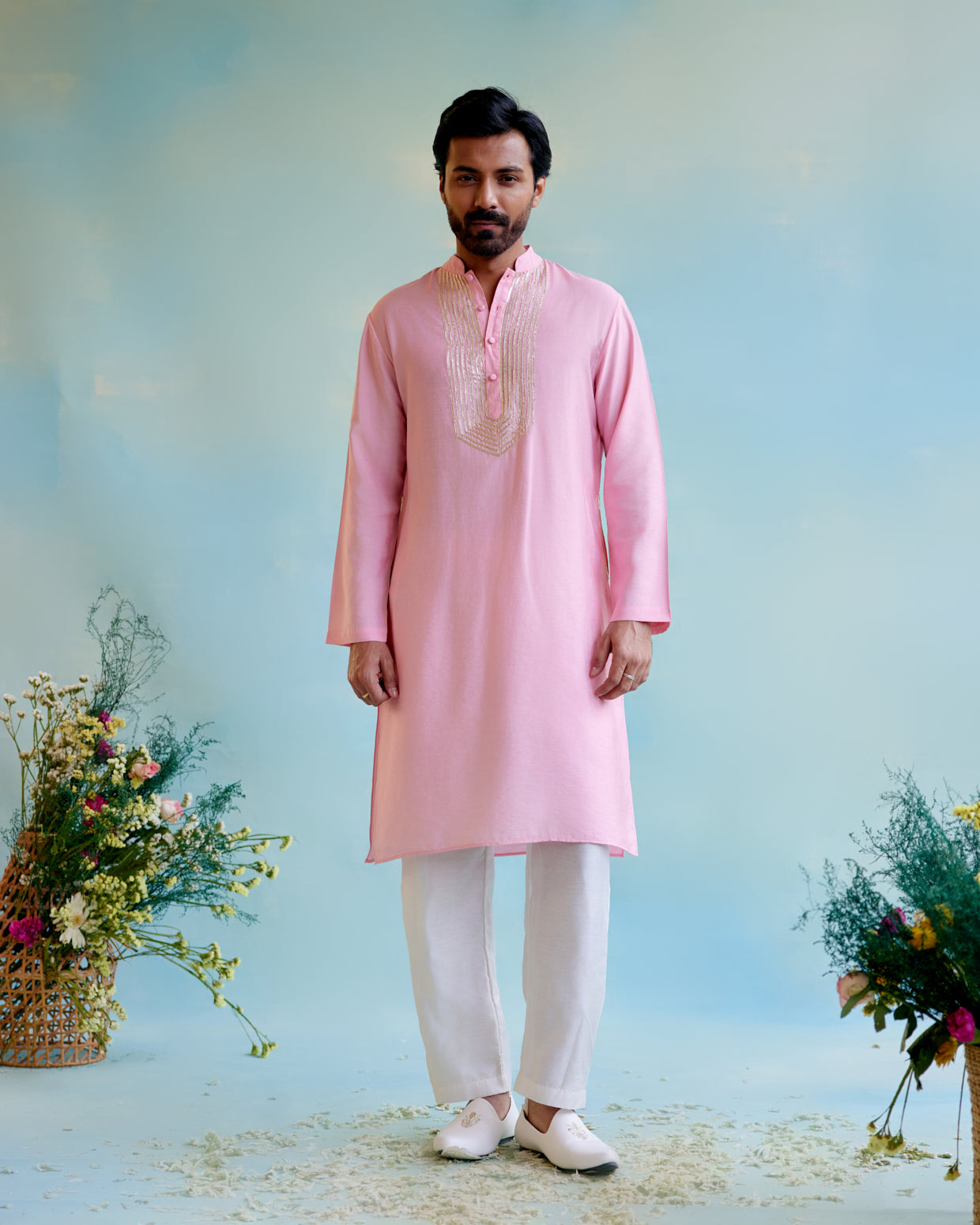 Rosy Glow Chanderi Gota Kurta with Chanderi Narrow Pants