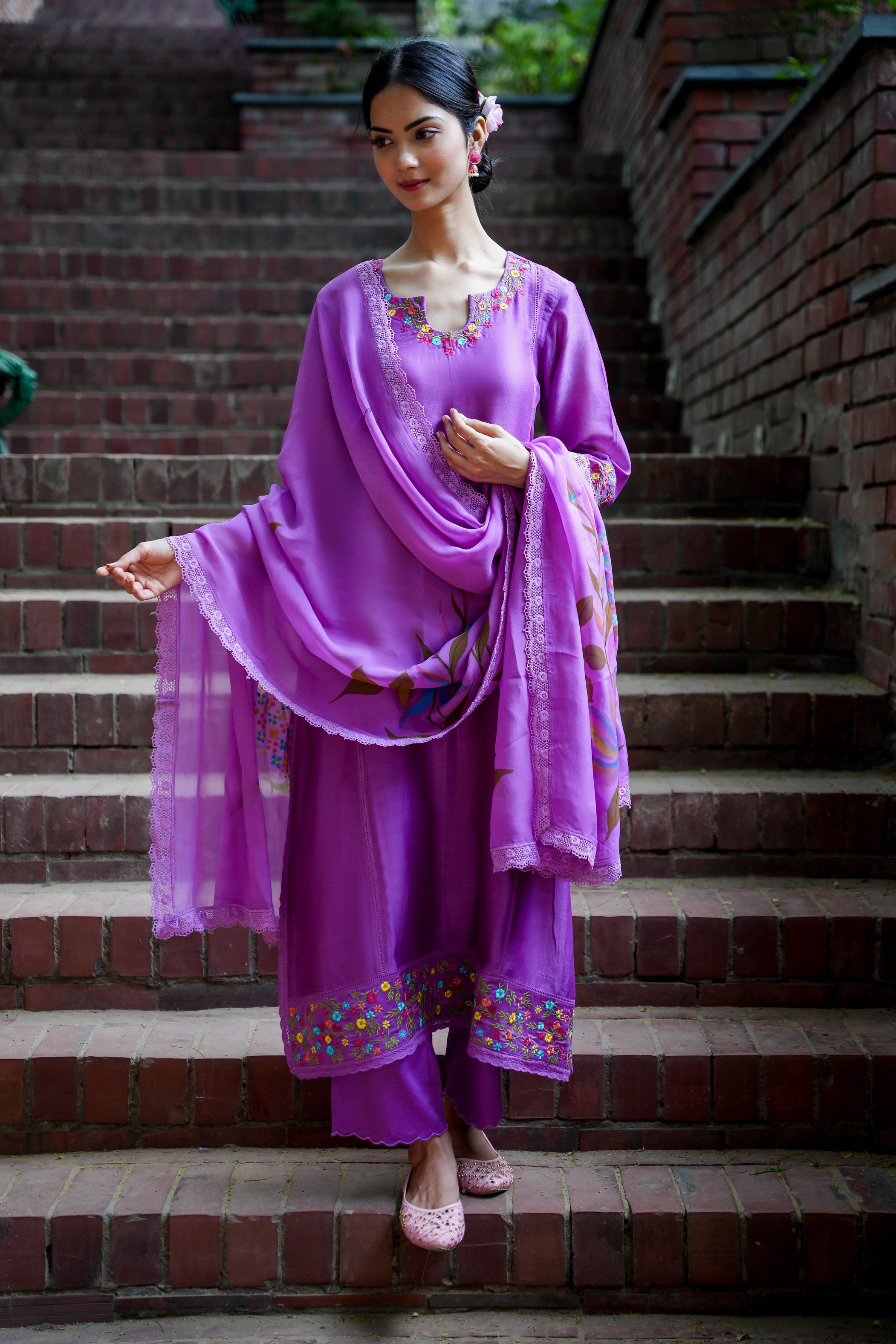 Purple ensemble embroidered kurta set