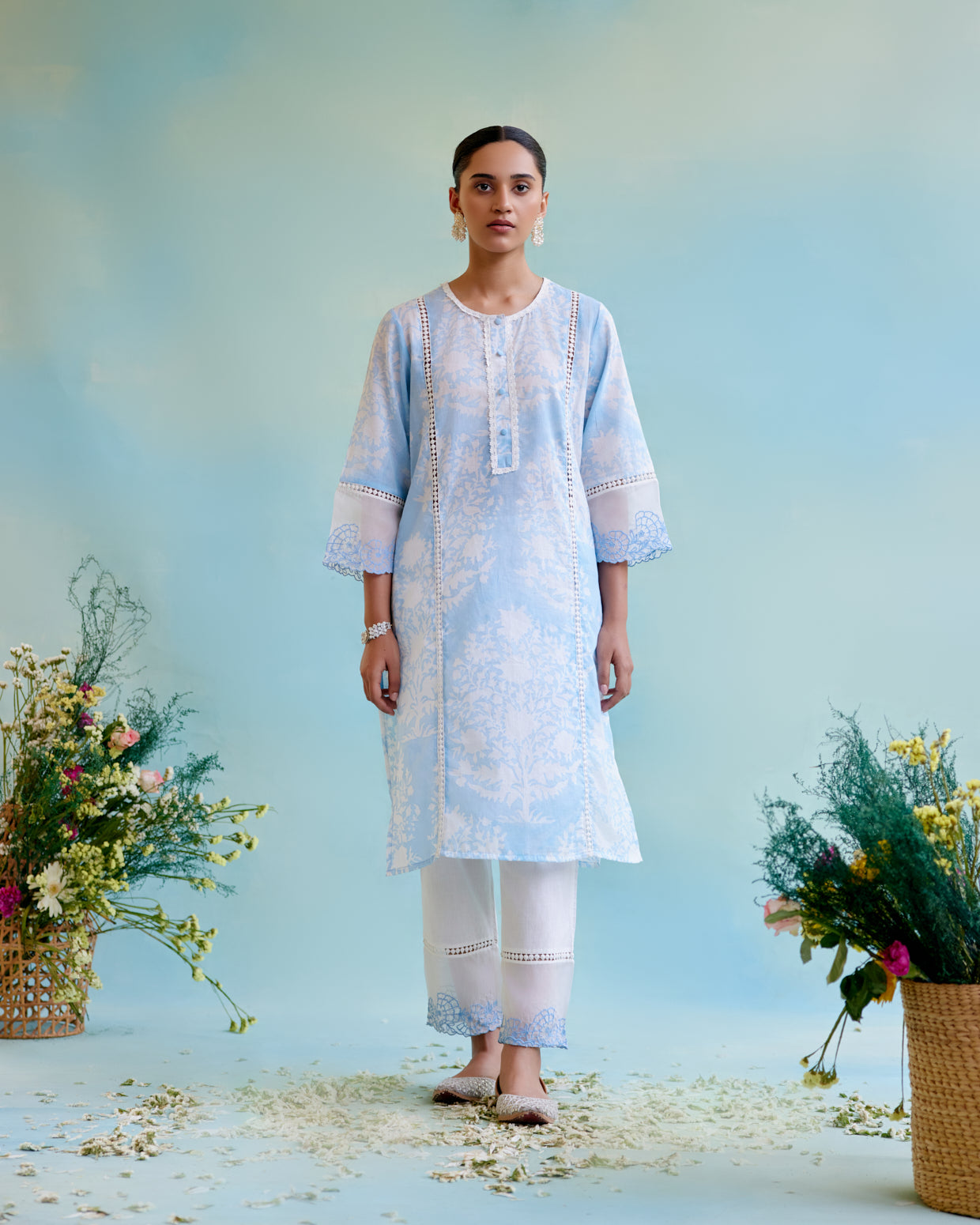 Blue Lily Hand Block Kurta with Narrow Pants