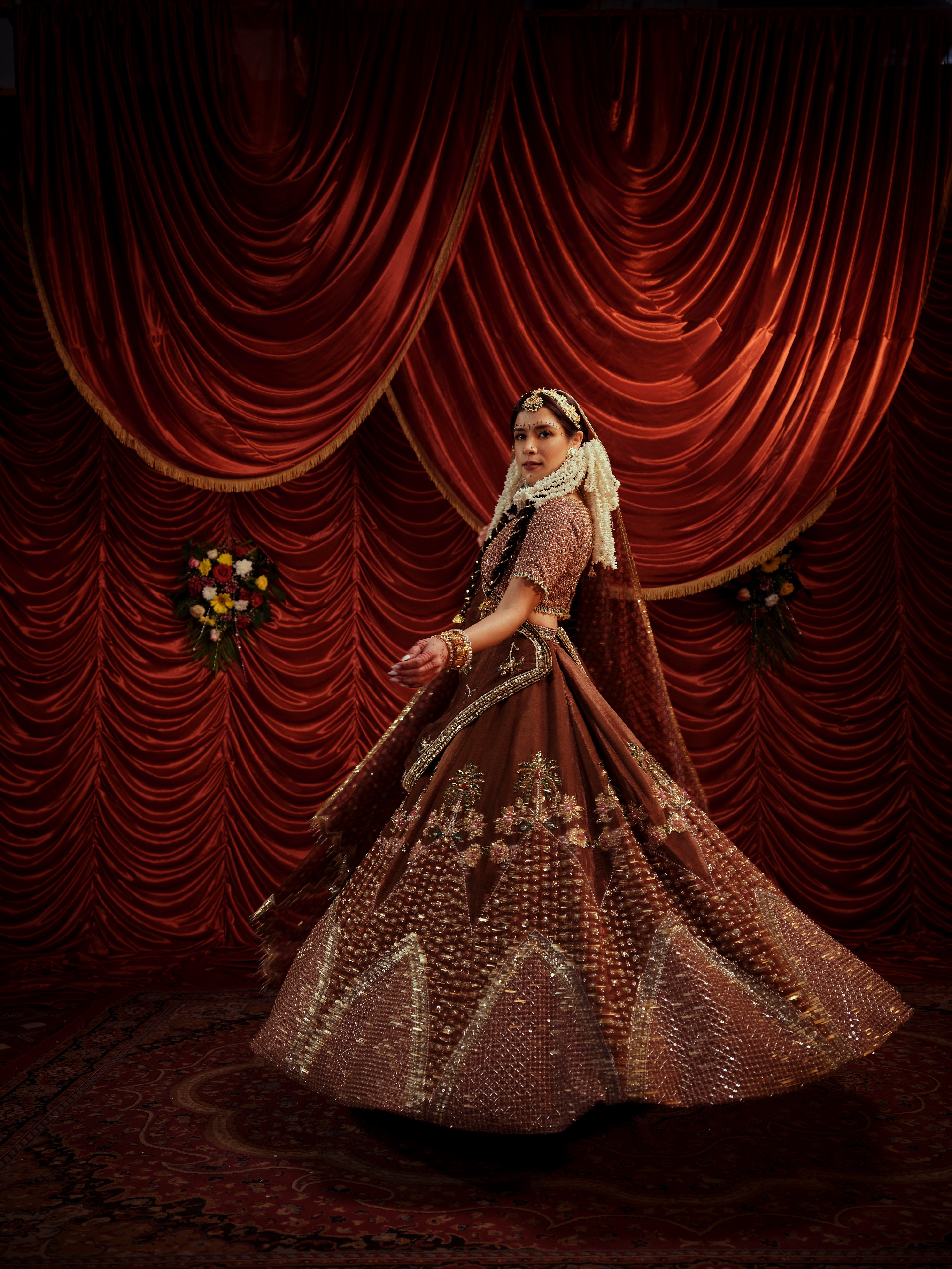 Caramel Brown emroidered lehenga set