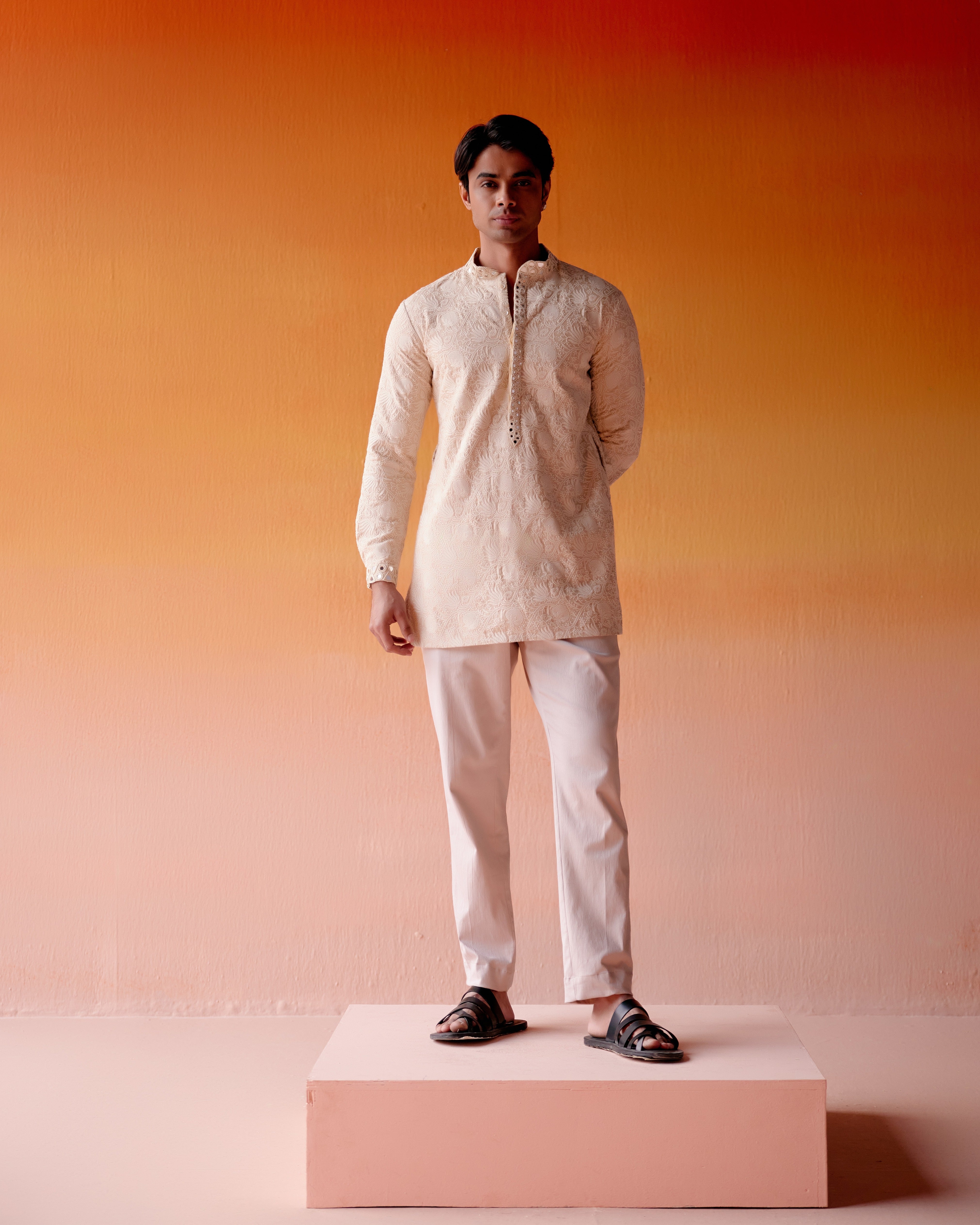 CHIKANKARI KURTA SHIRT WITH STRAIGHT PANTS