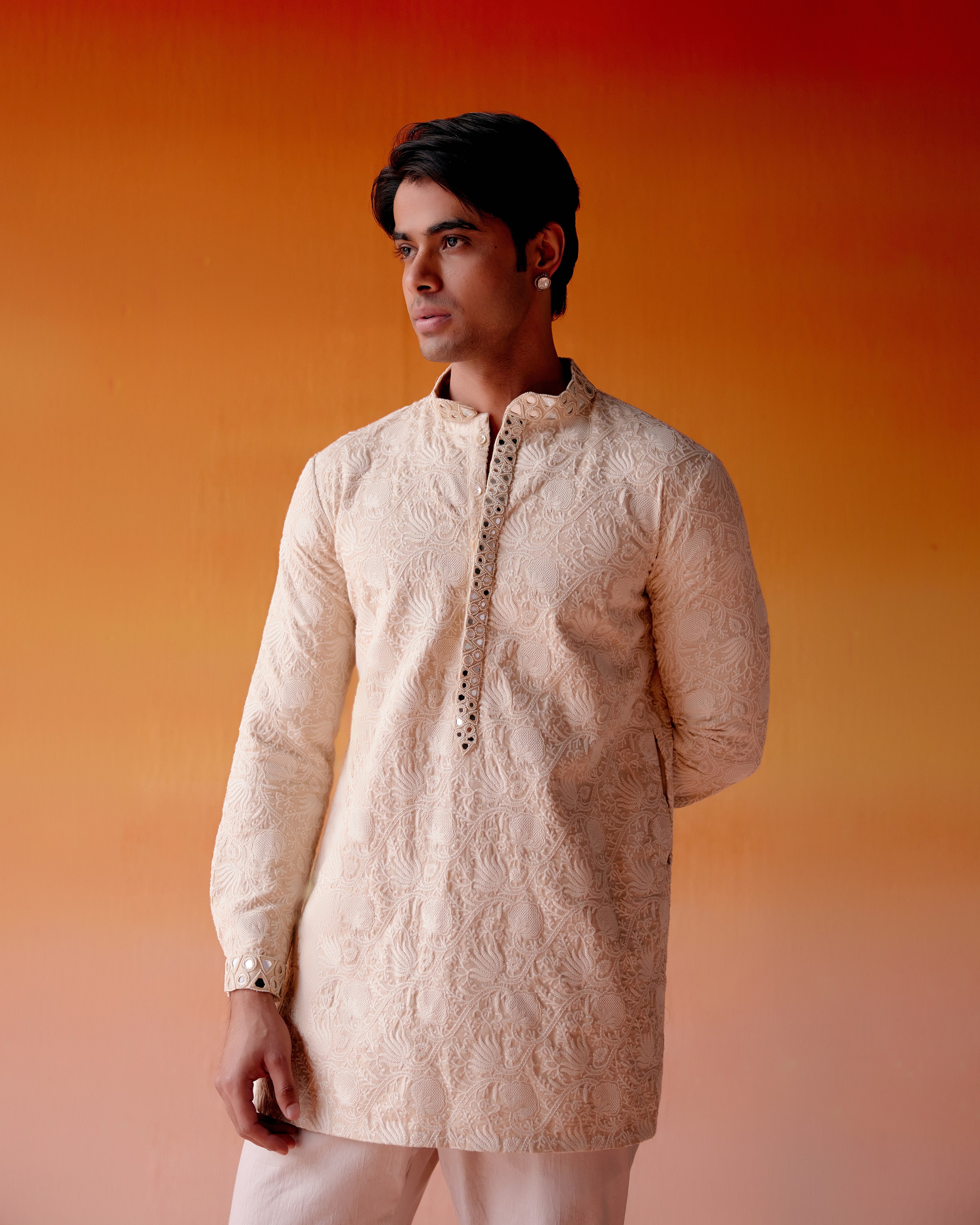 CHIKANKARI KURTA SHIRT WITH STRAIGHT PANTS