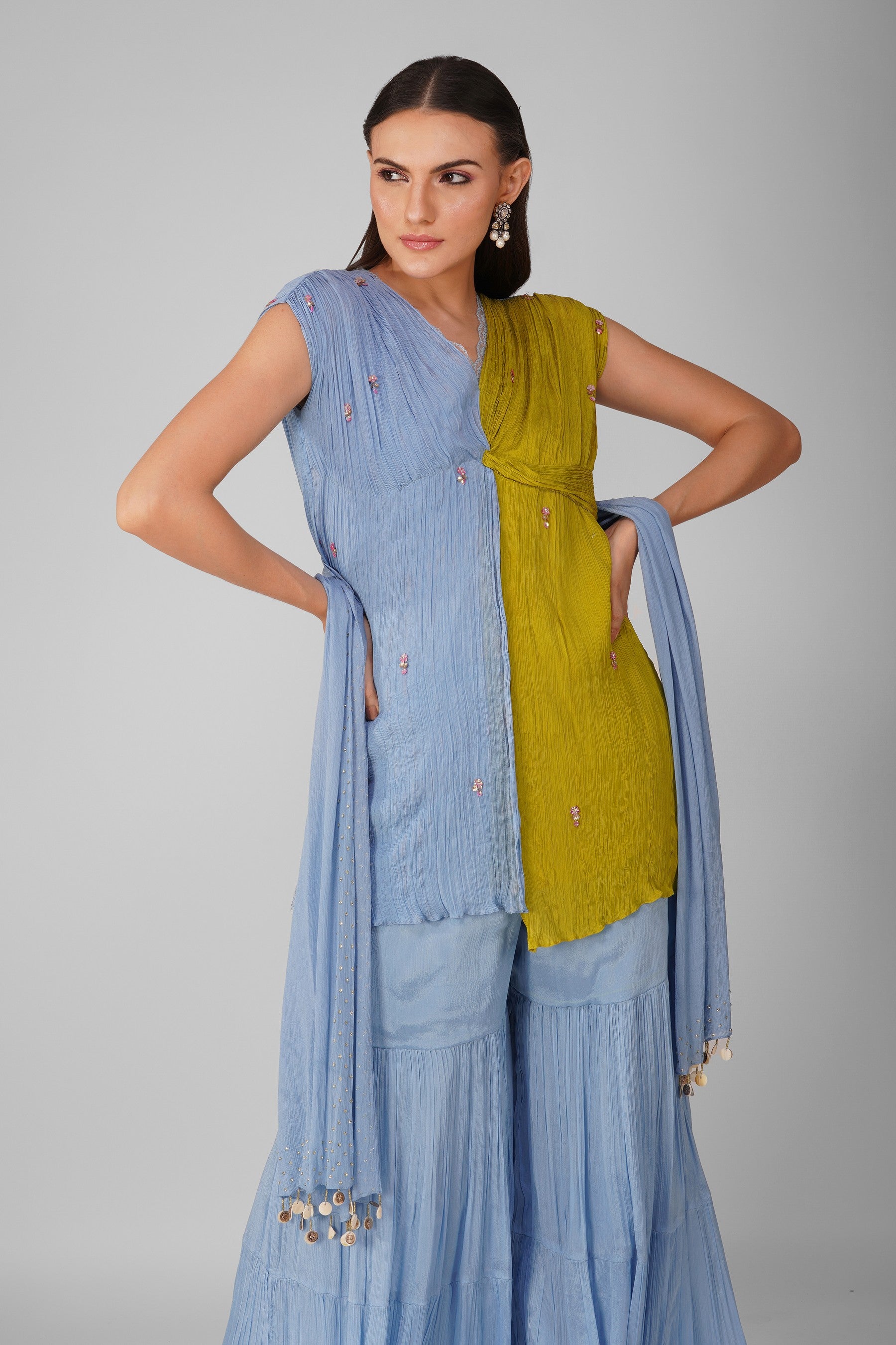 Cosmic flower  knotted Kurta and Garara Set