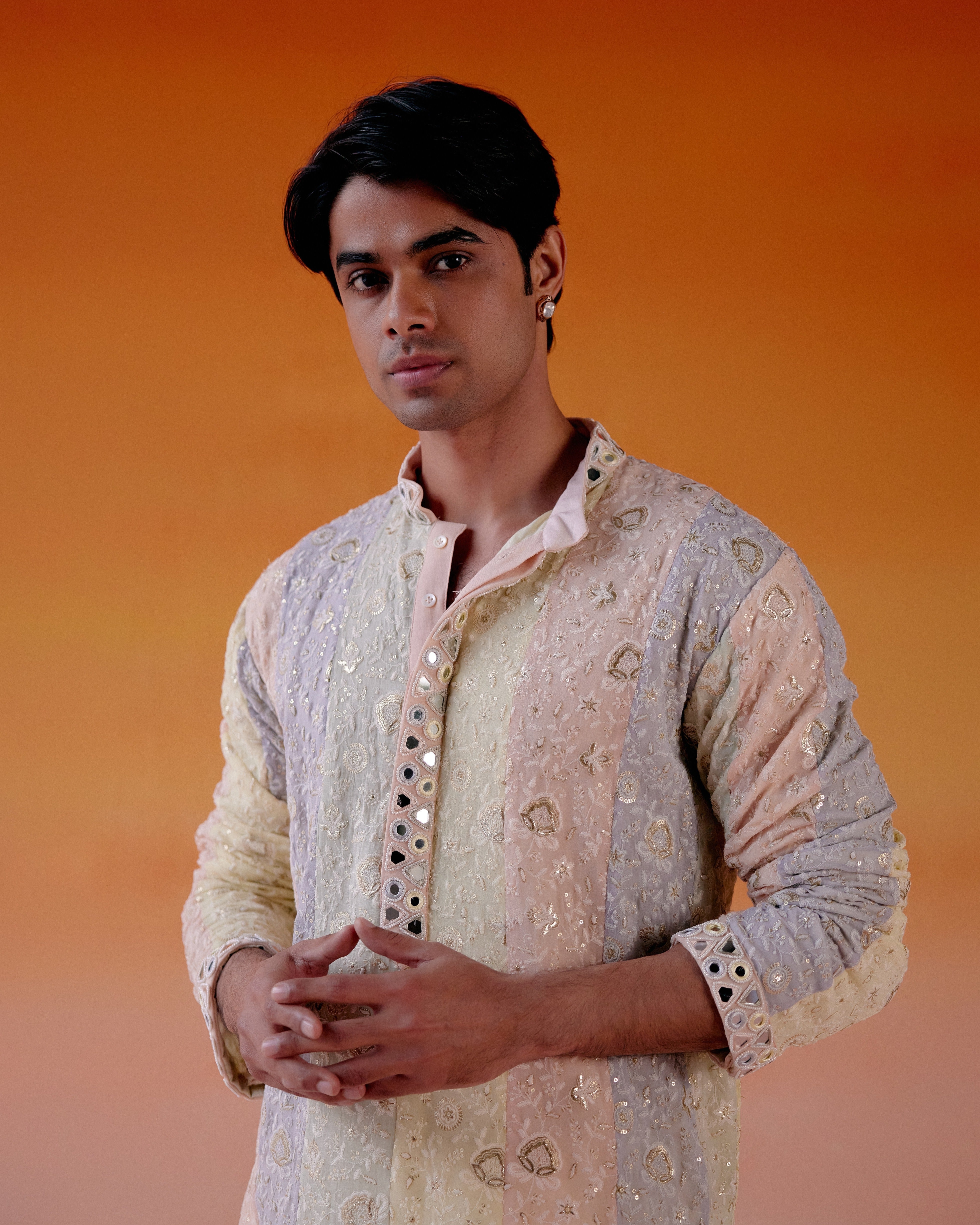 MULTICOLOR PANELED CHIKANKARI KURTA WITH STRAIGHT PANTS