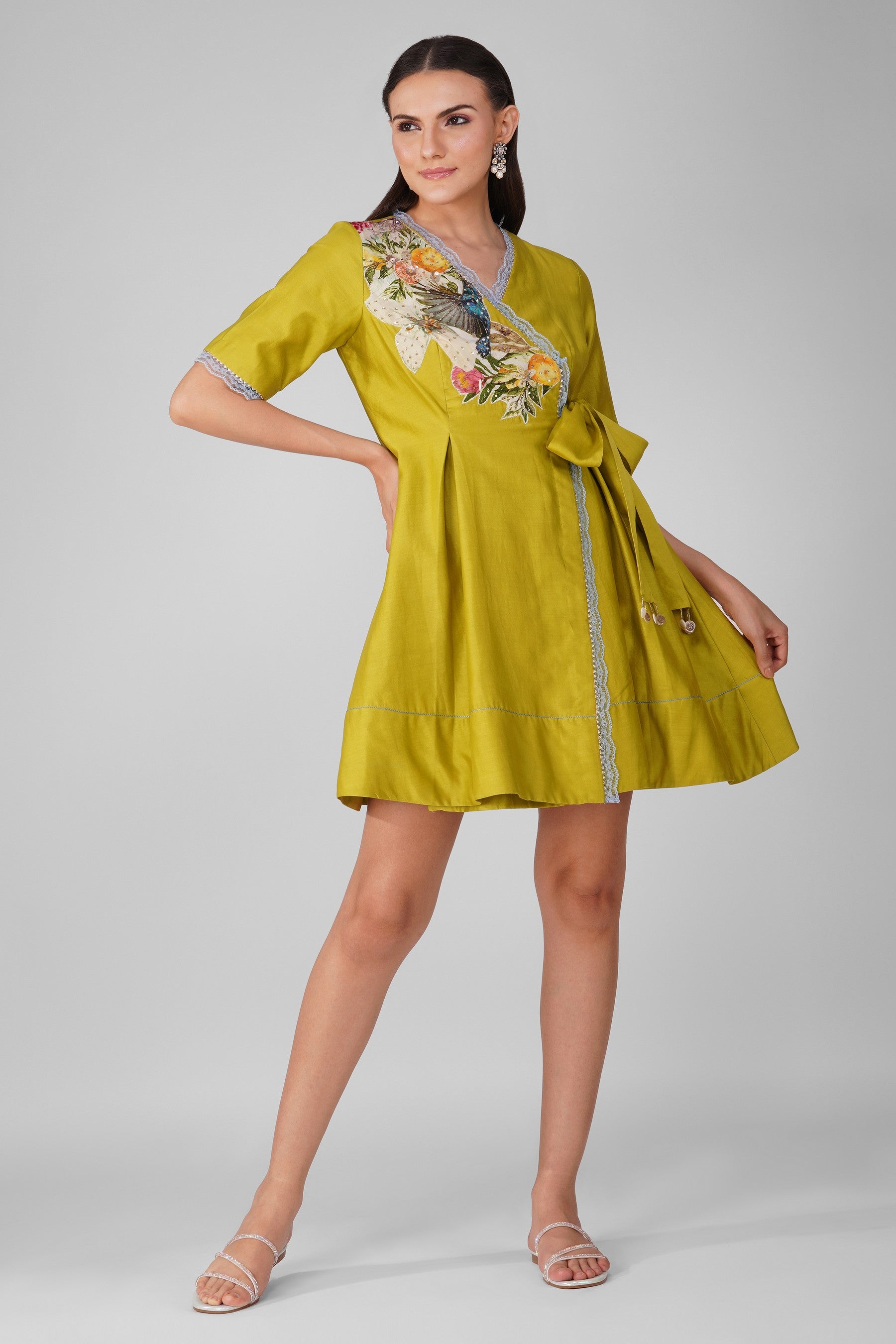 Sky Garden Applique Wrap Dress