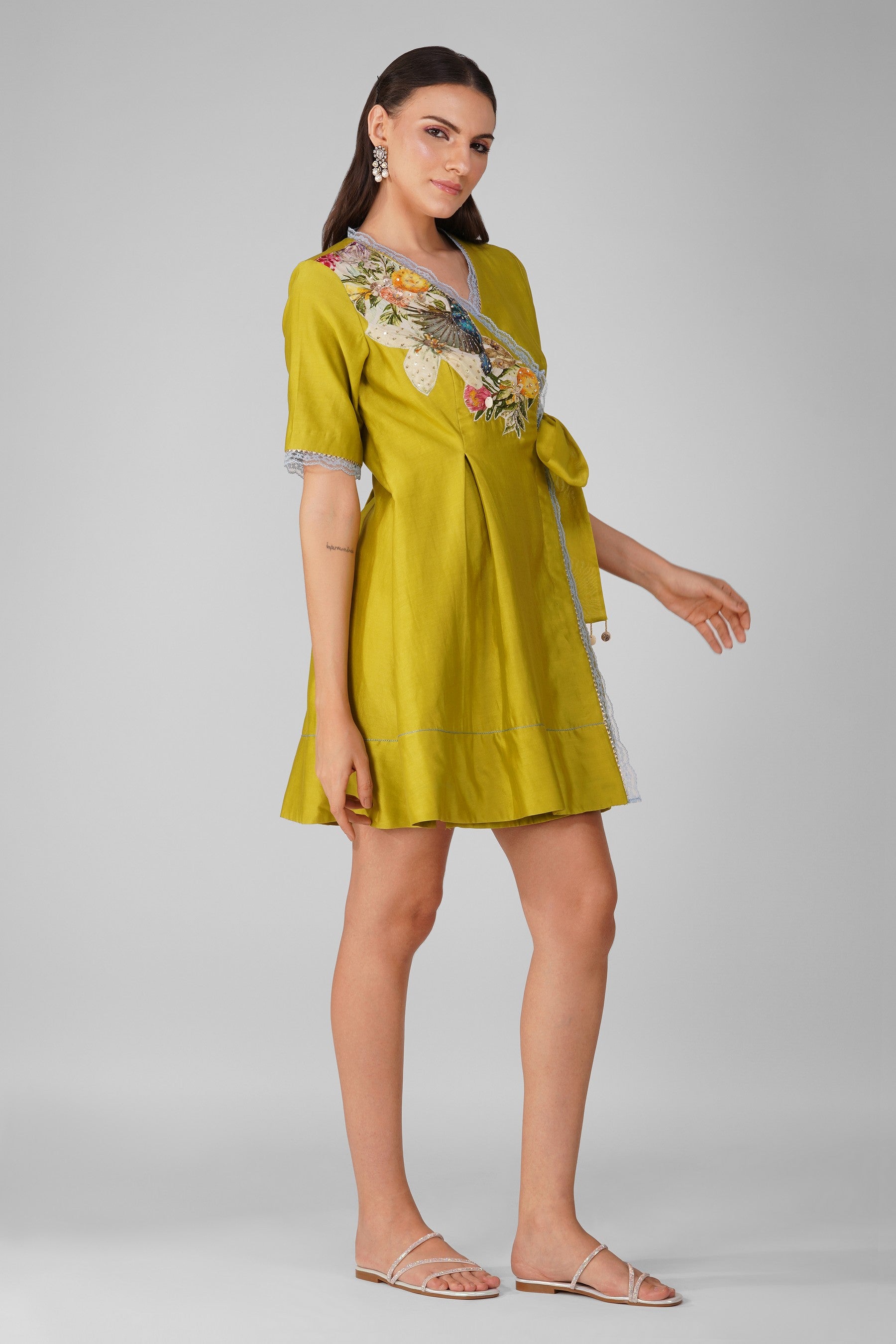 Sky Garden Applique Wrap Dress