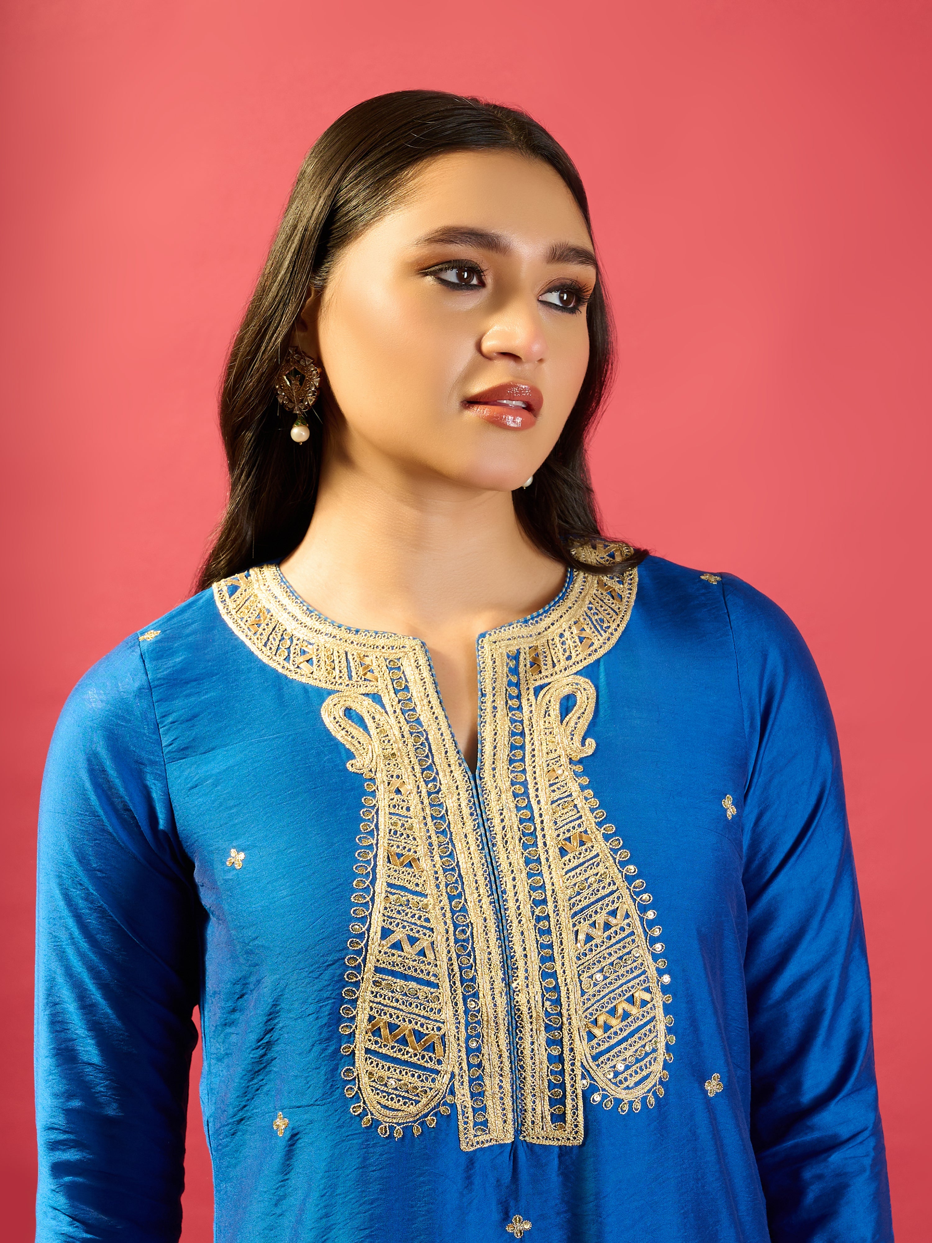 Royal Blue Straight Long Kurta Set