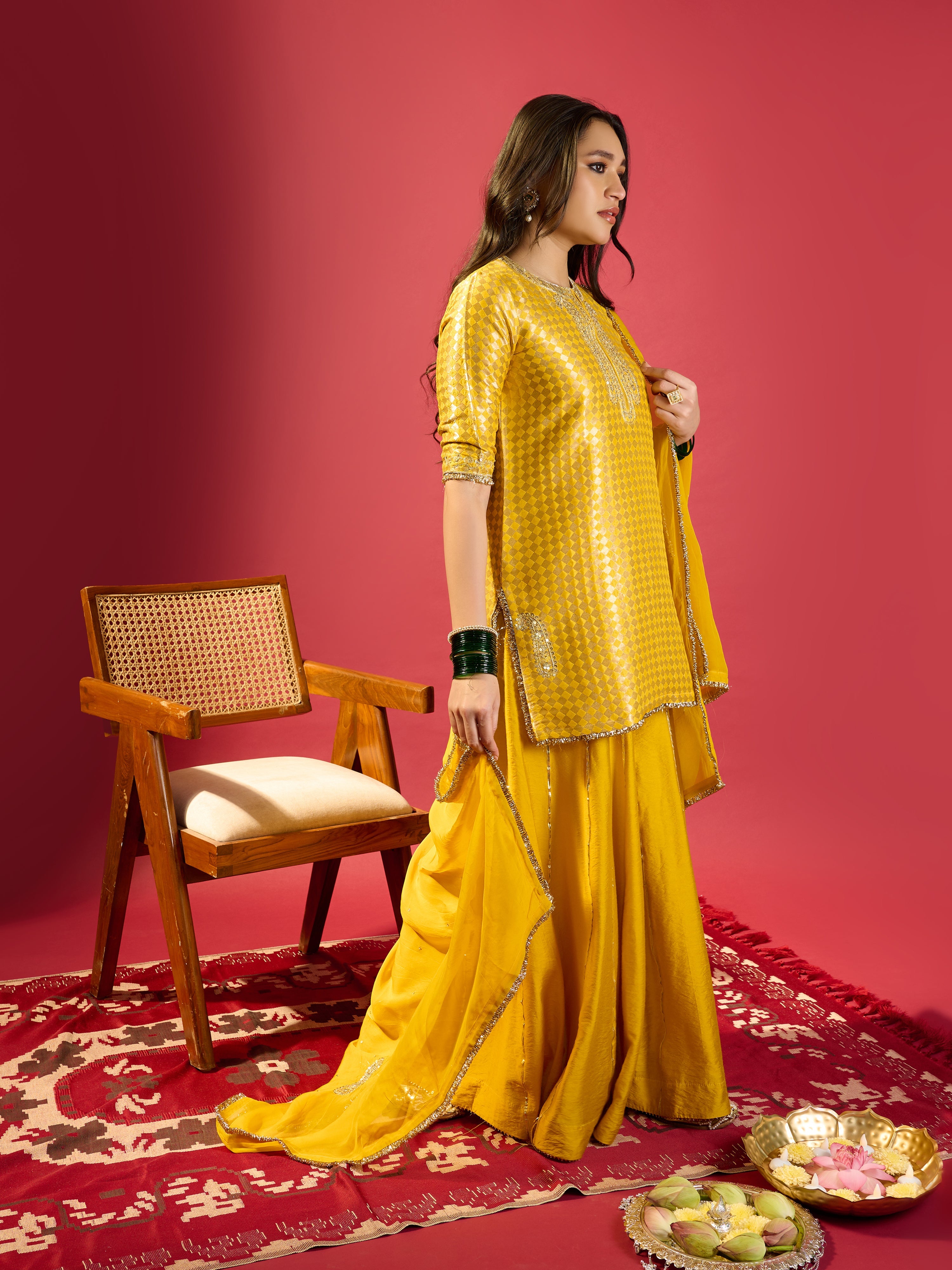 Mustard Barfi Kurta Palazzo Set