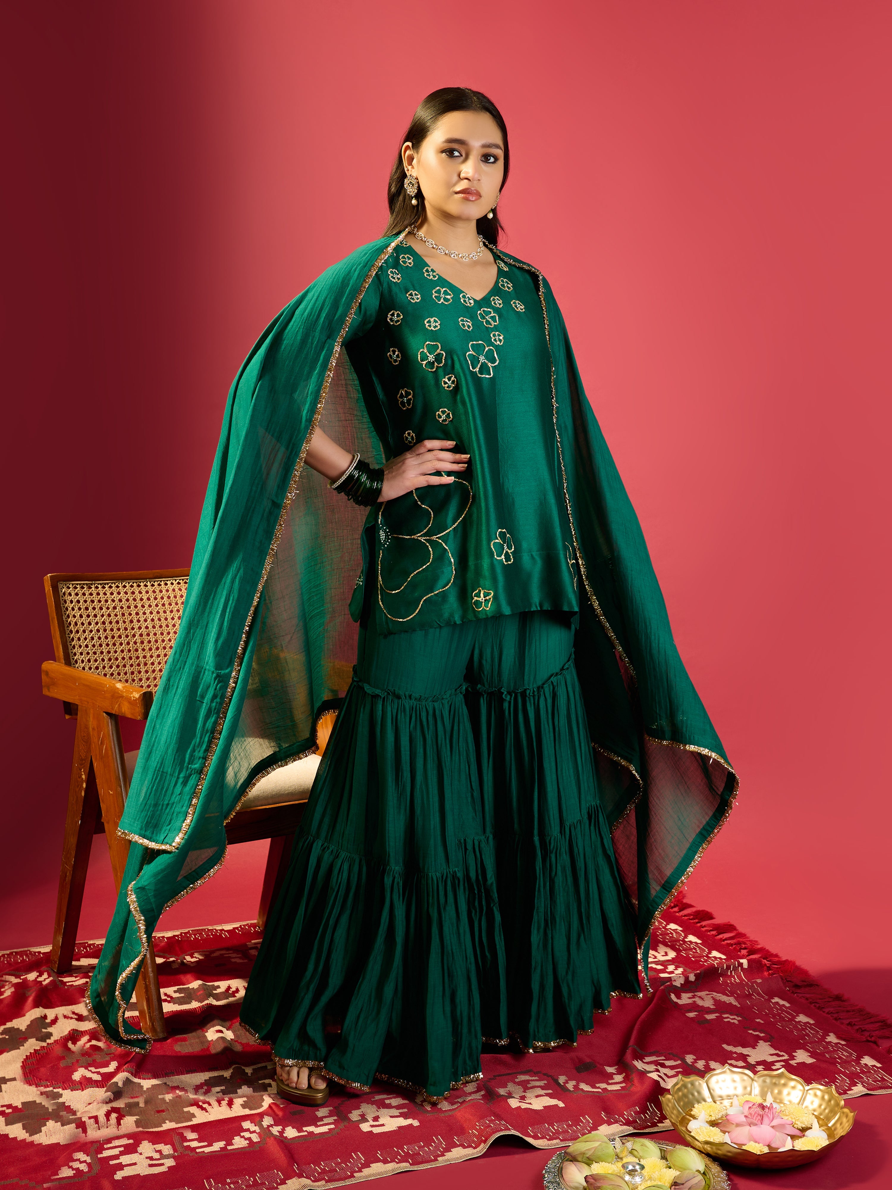 Rama Green Kurta With Garara Set