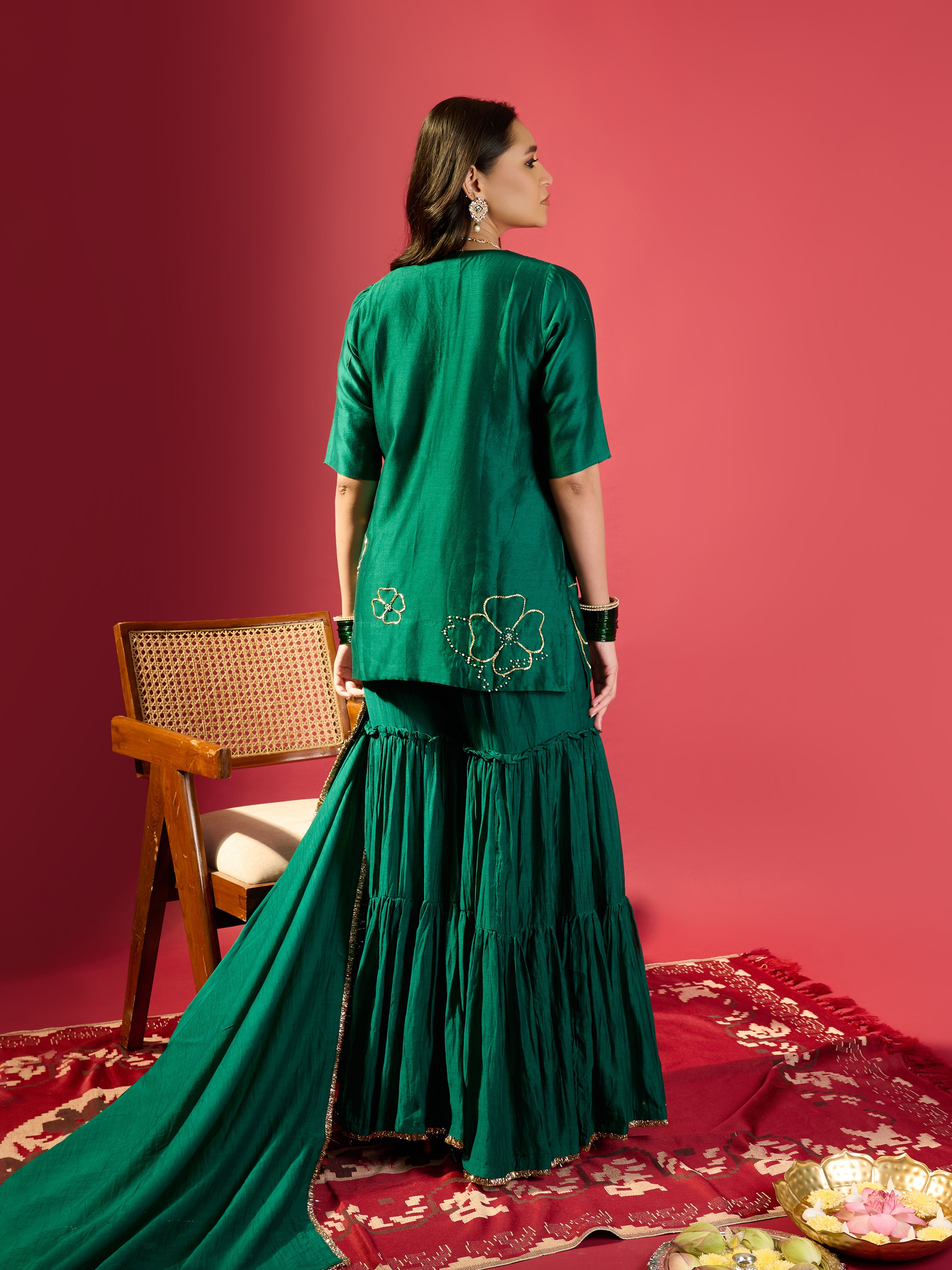 Rama Green Kurta With Garara Set