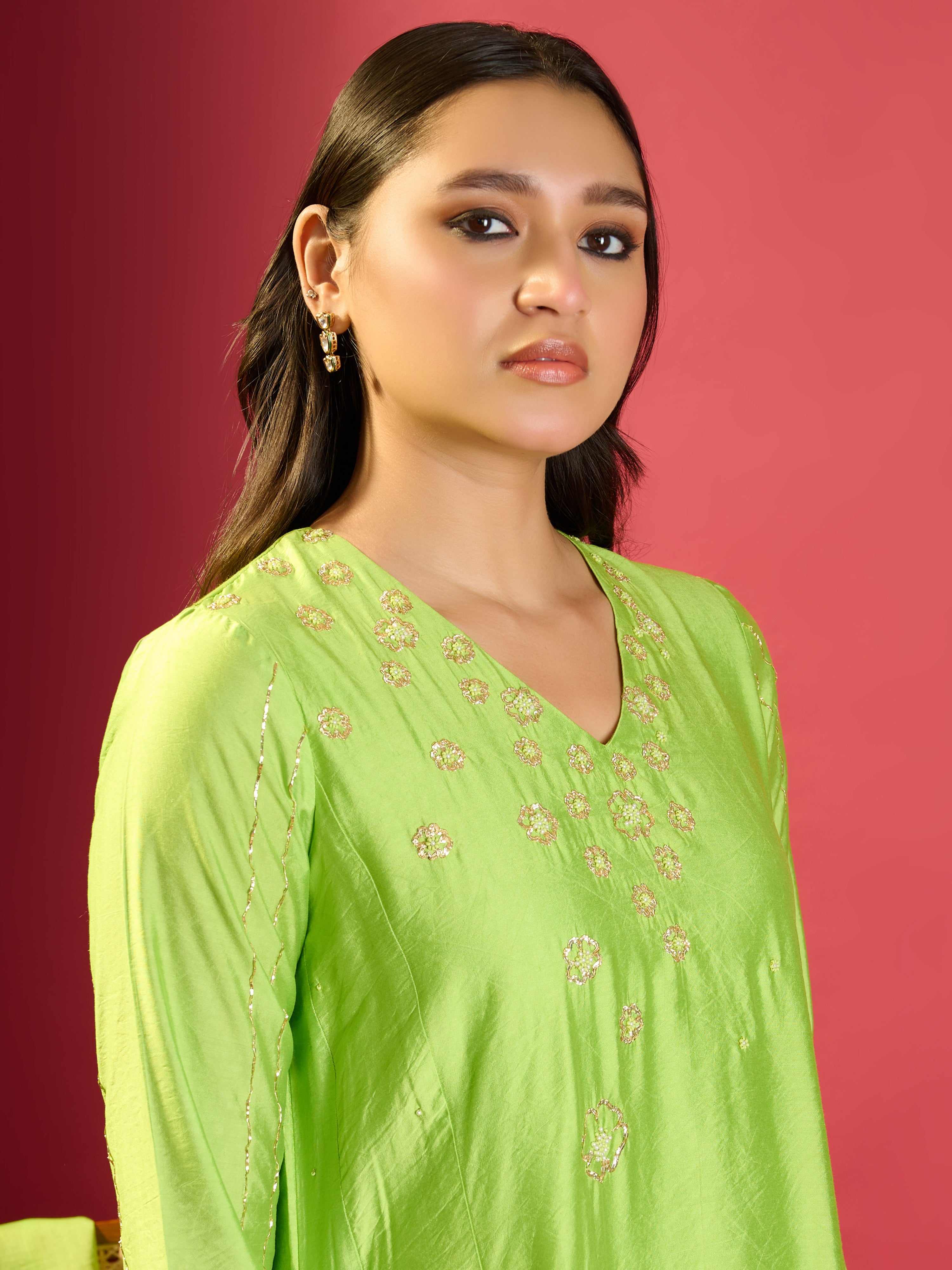 Parrot Green Kali Kurta Set