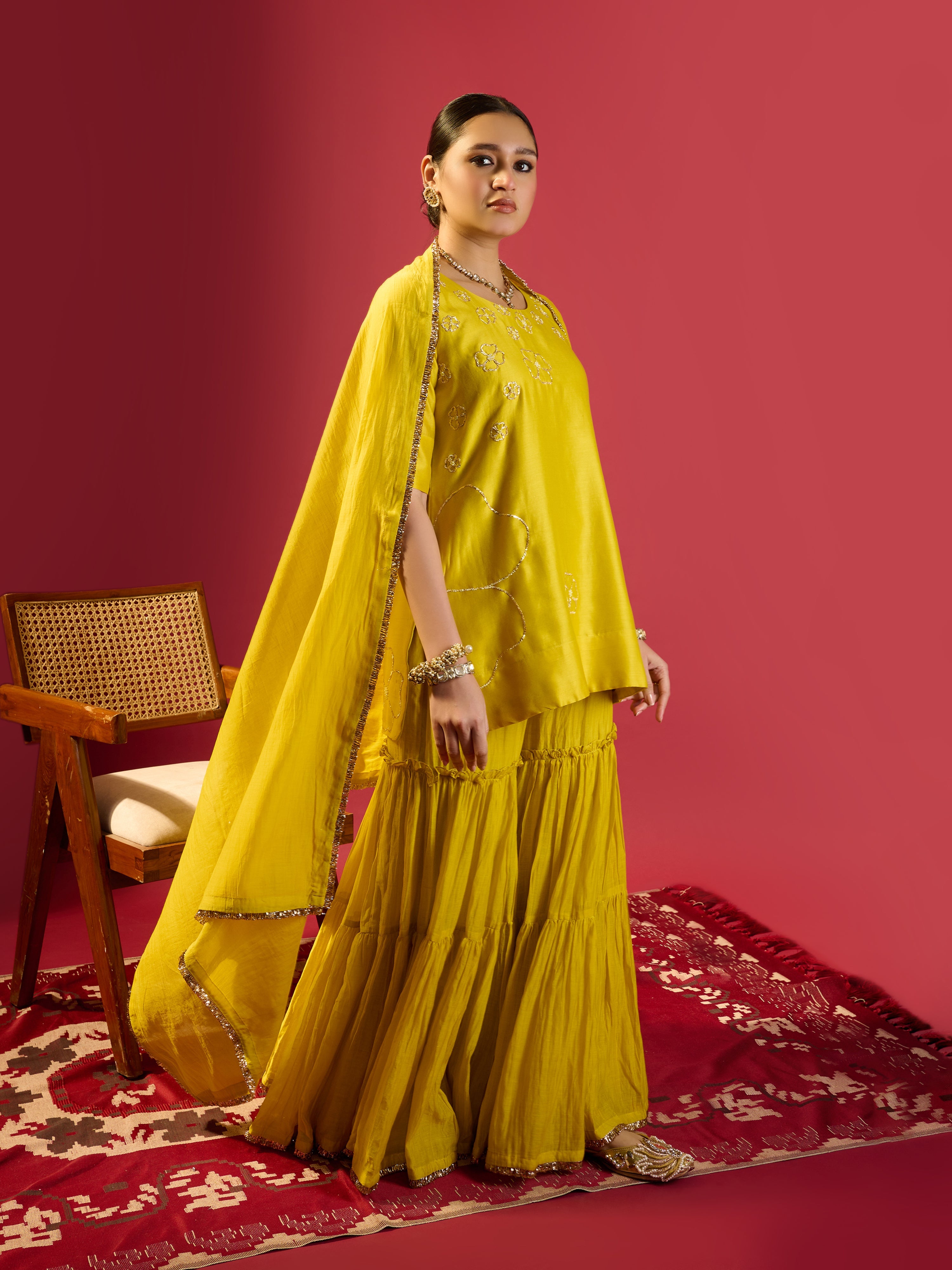 Mustard Short Kurta With Garara Set