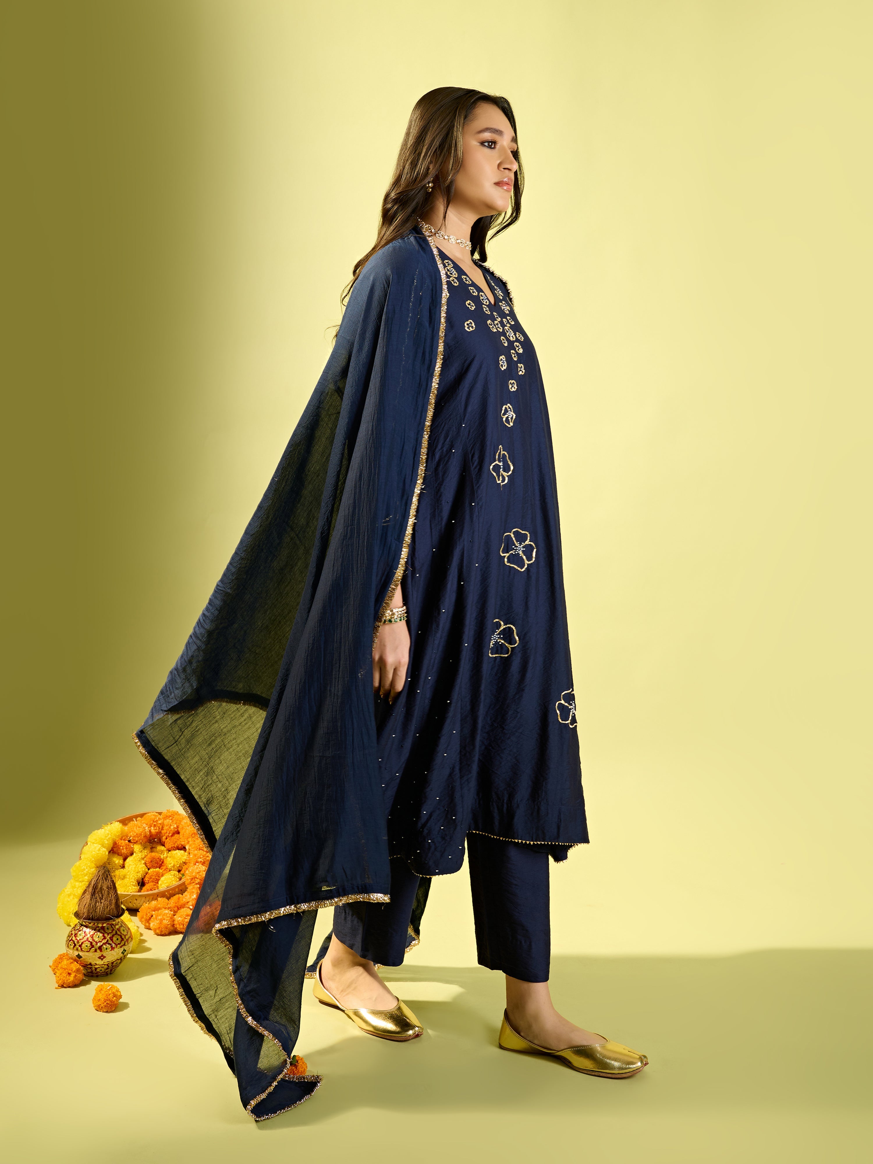 Navy Blue Kali Kurta Set