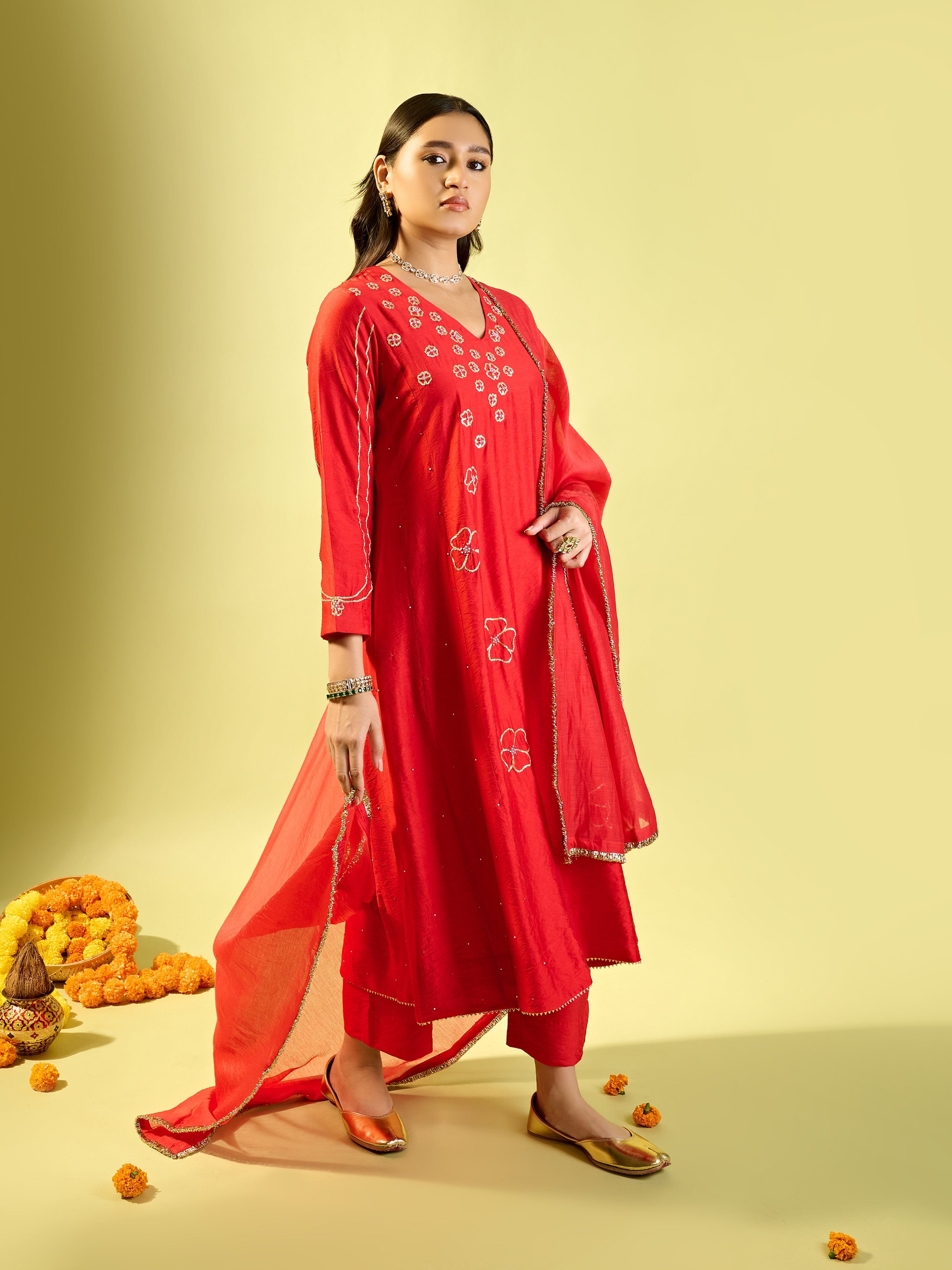 Red Kali Kurta Set