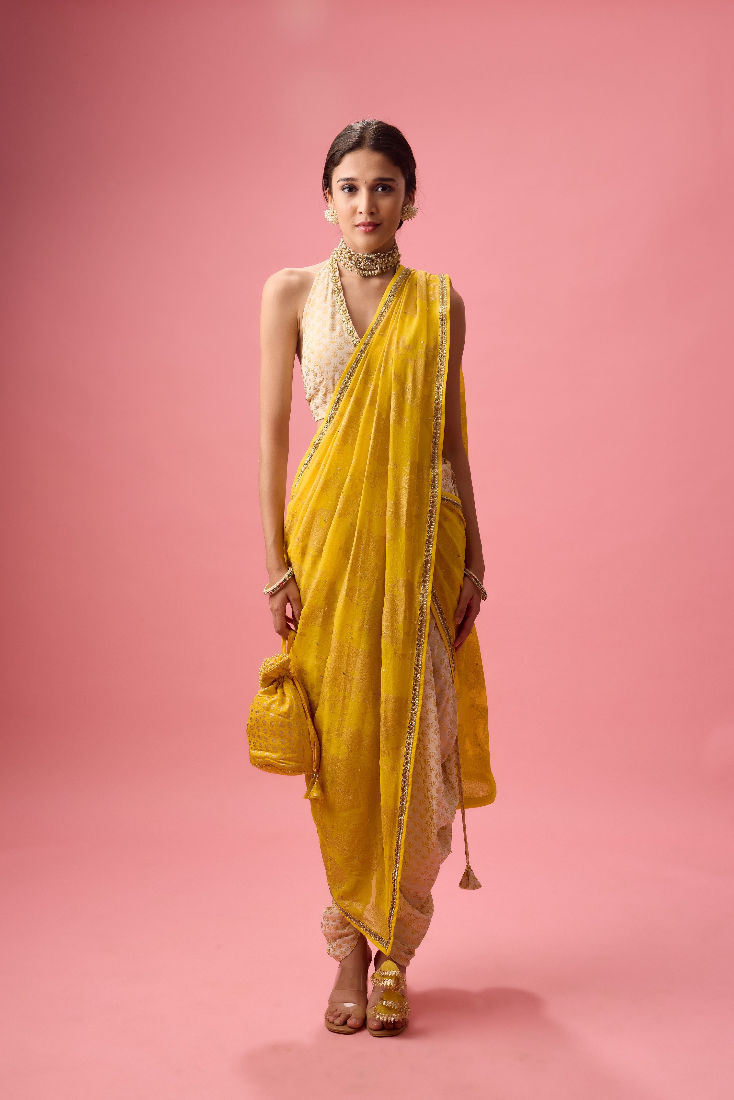 Crepe dhoti saree