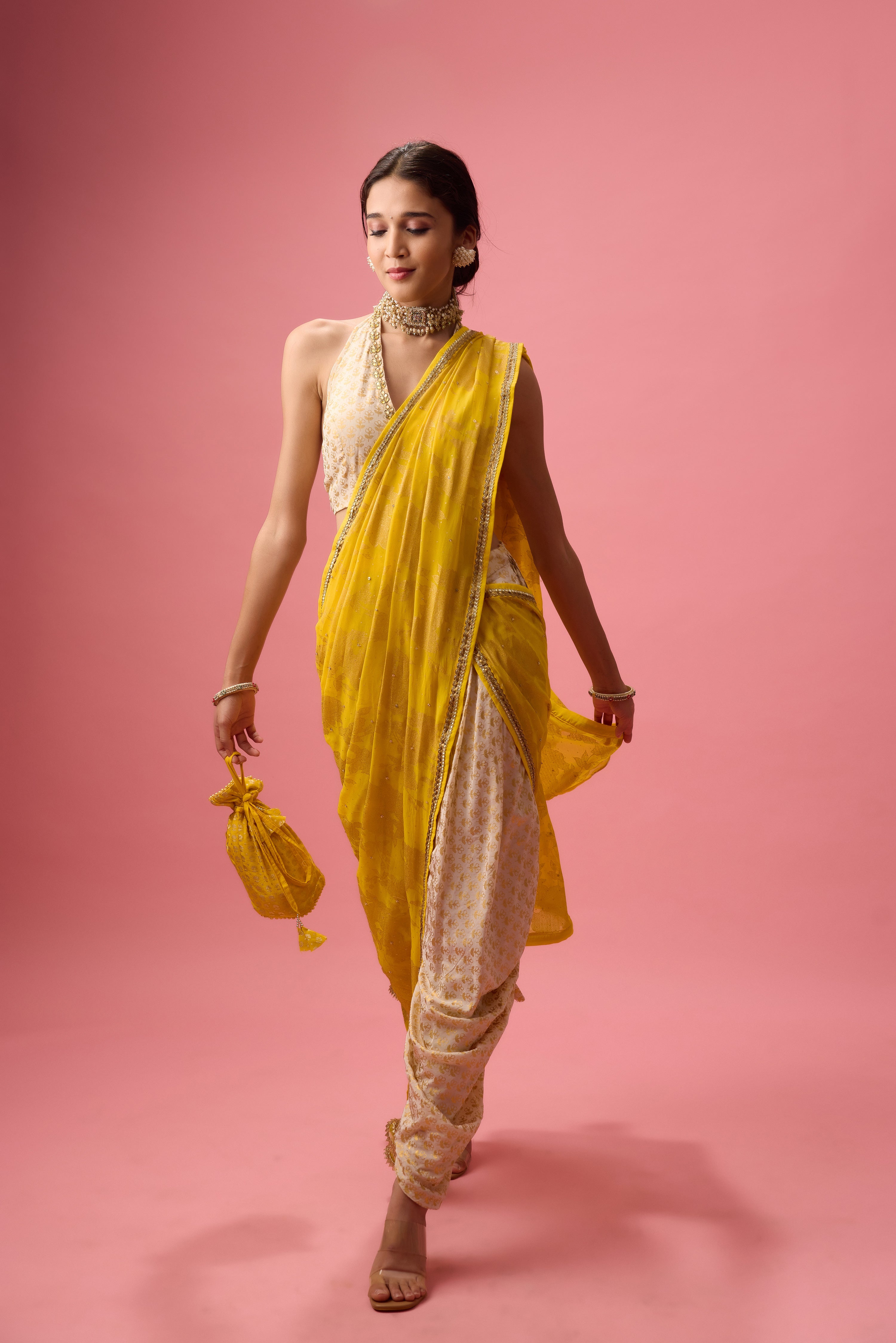 Crepe dhoti saree