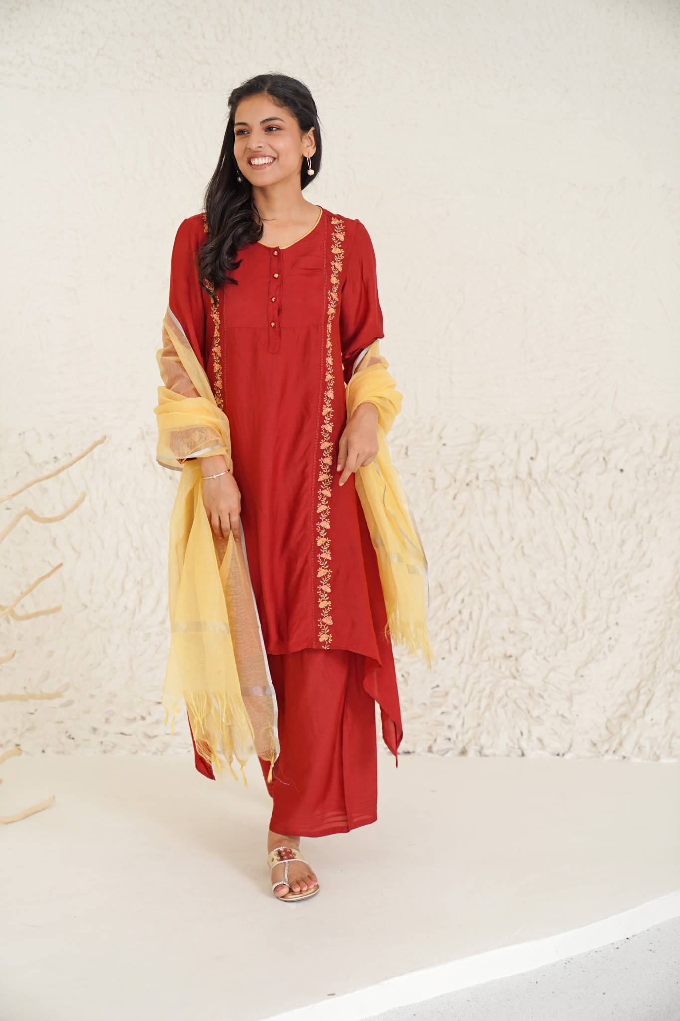 Rose Tone Kurta with Wide Leg Pants- Set of 2