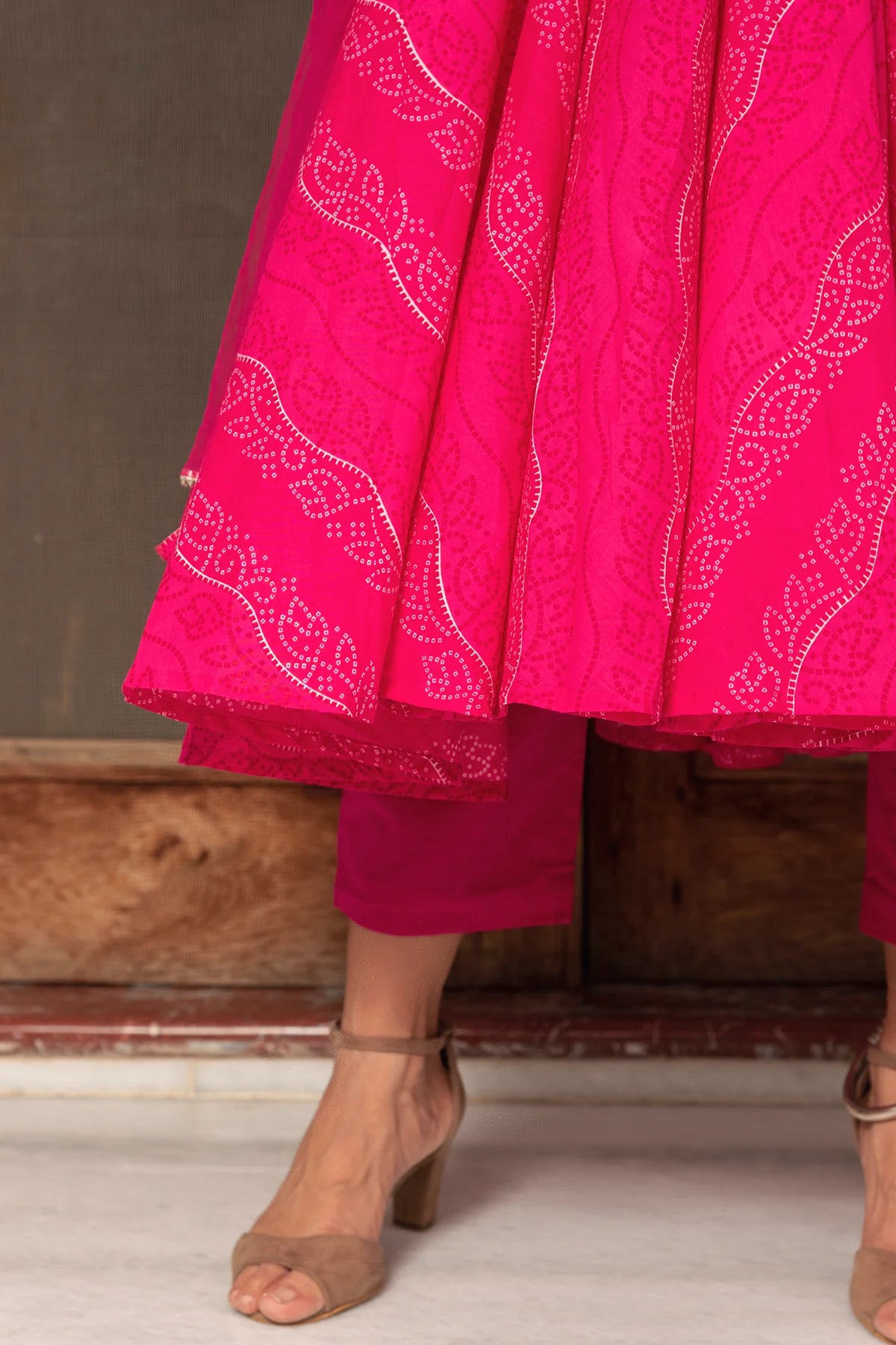 BHANDHEJ PINK COTTON ANARKALI SET