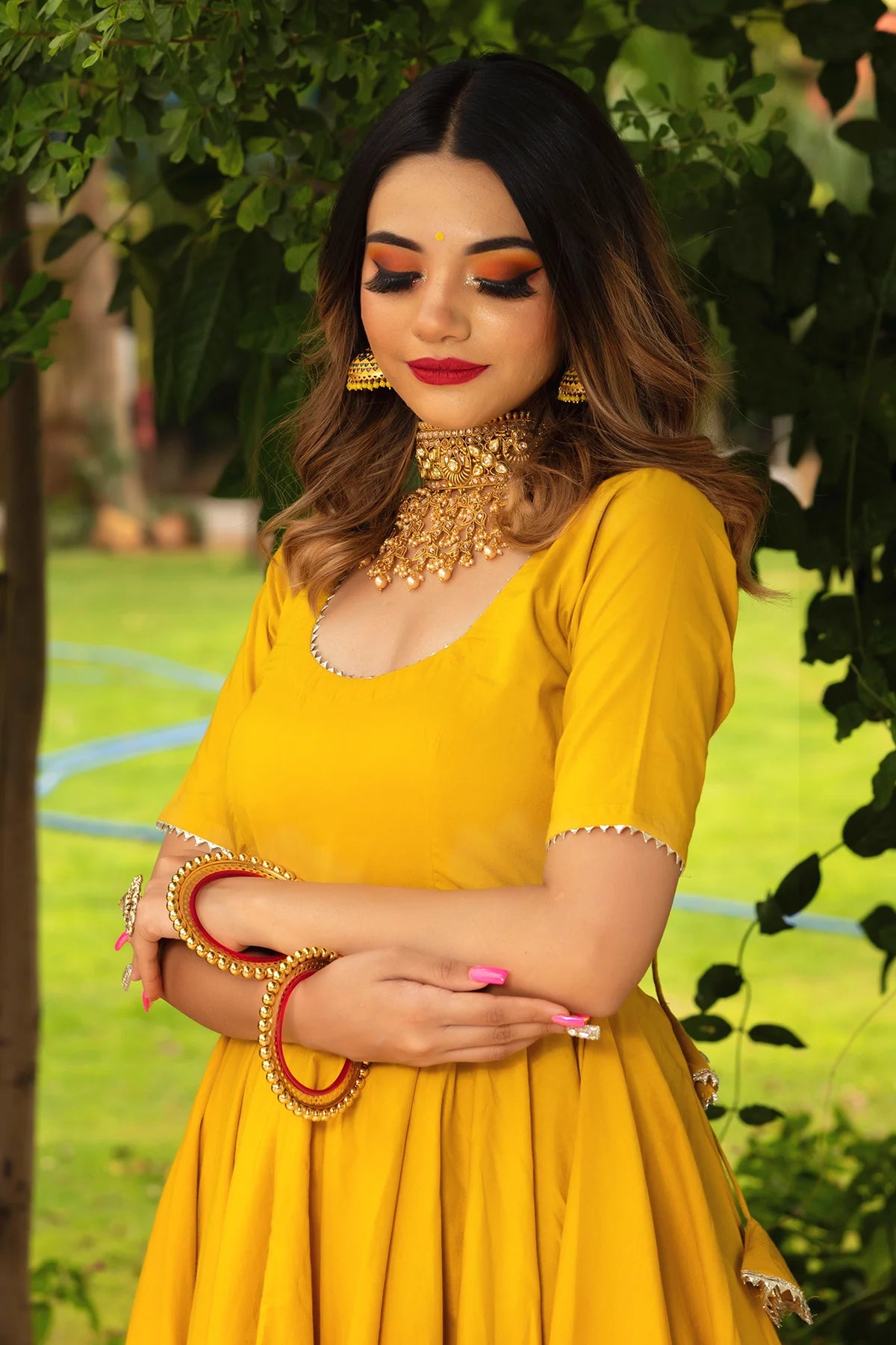 ROSEMARRY YELLOW COTTON ANARKALI SET