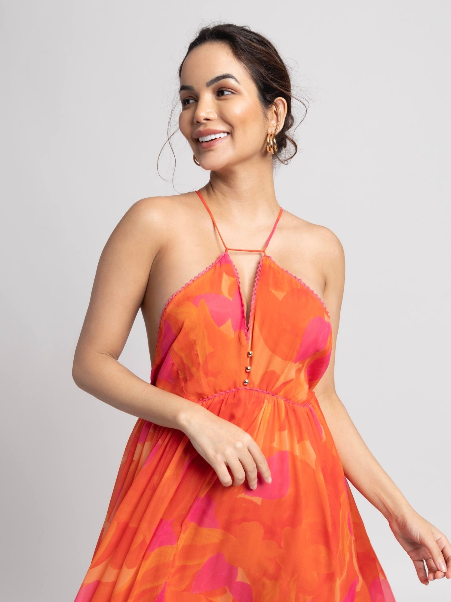 Playful Orange Strap Maxi Dress