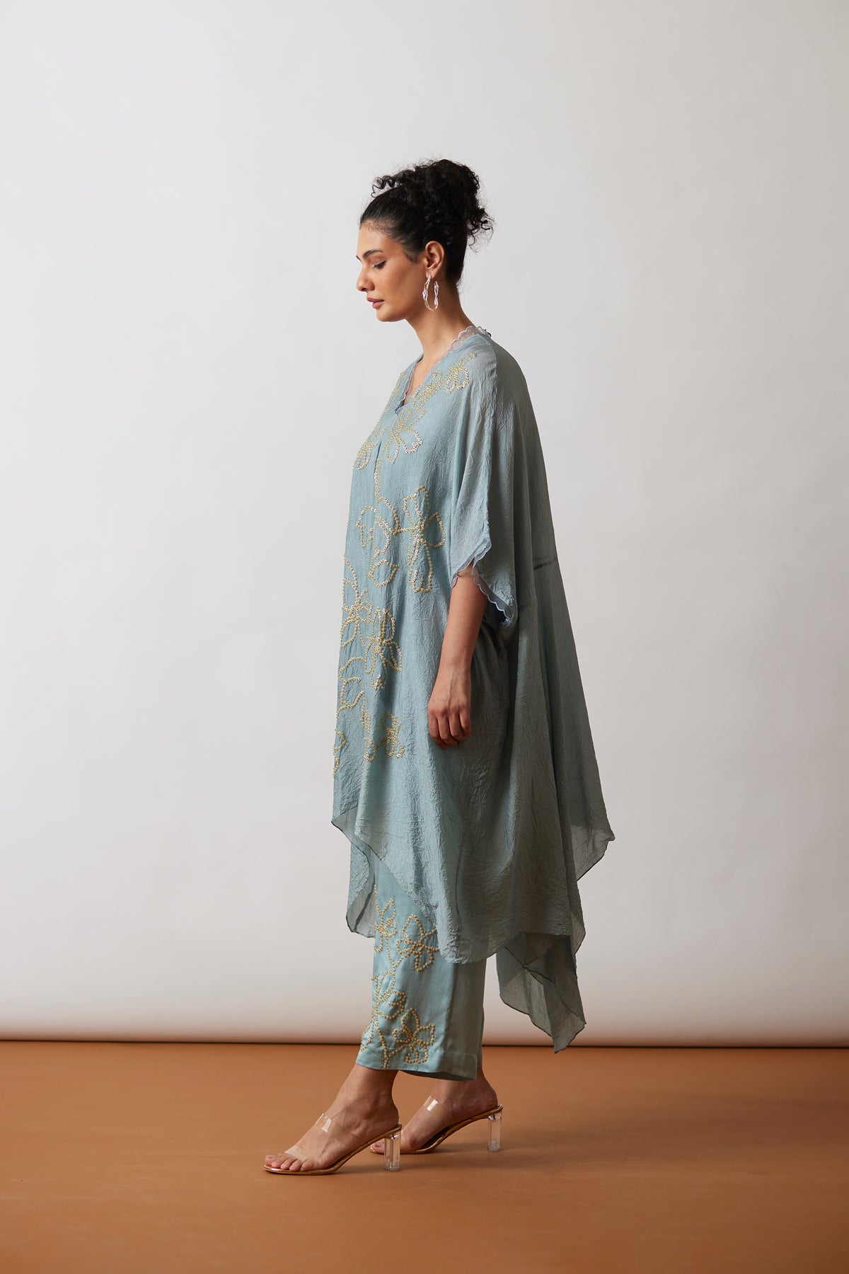 Cloud Blue Crushed silk Kaftan set