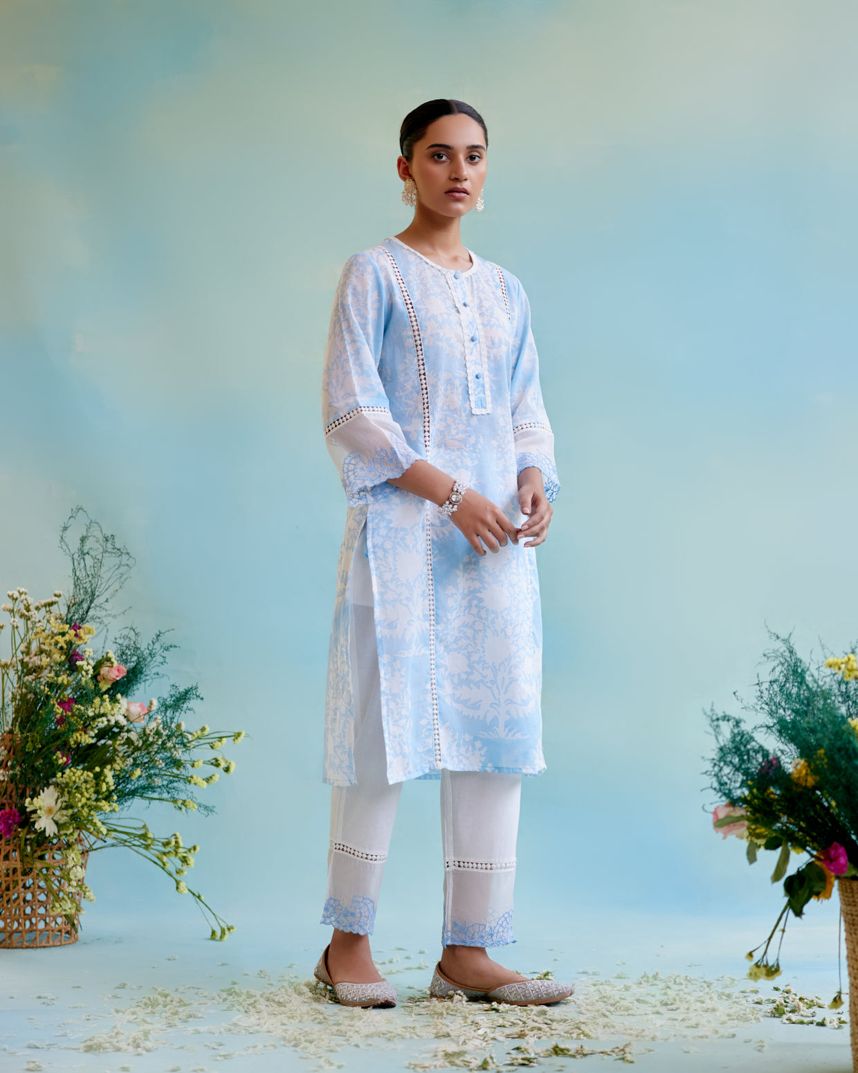 Blue Lily Hand Block Kurta with Narrow Pants