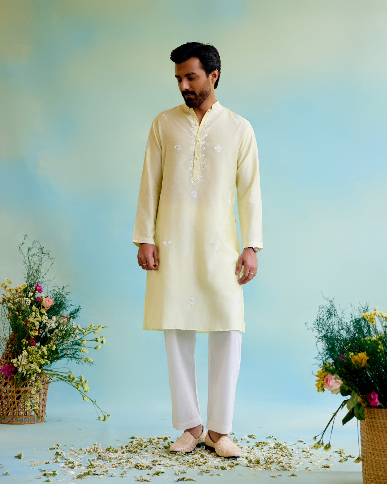 Yellow Sunshine Chanderi Buta Embroidery Kurta