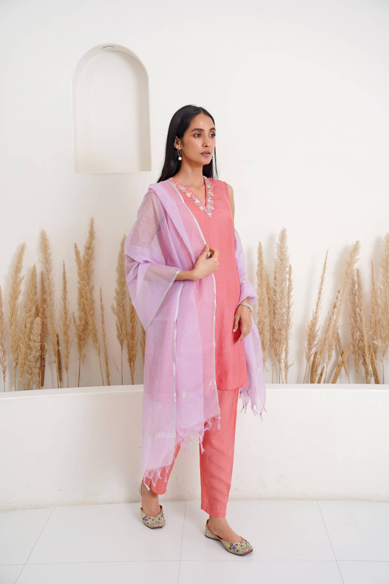 Sunkist Blush Kurta with Narrow Pants- Set of 2