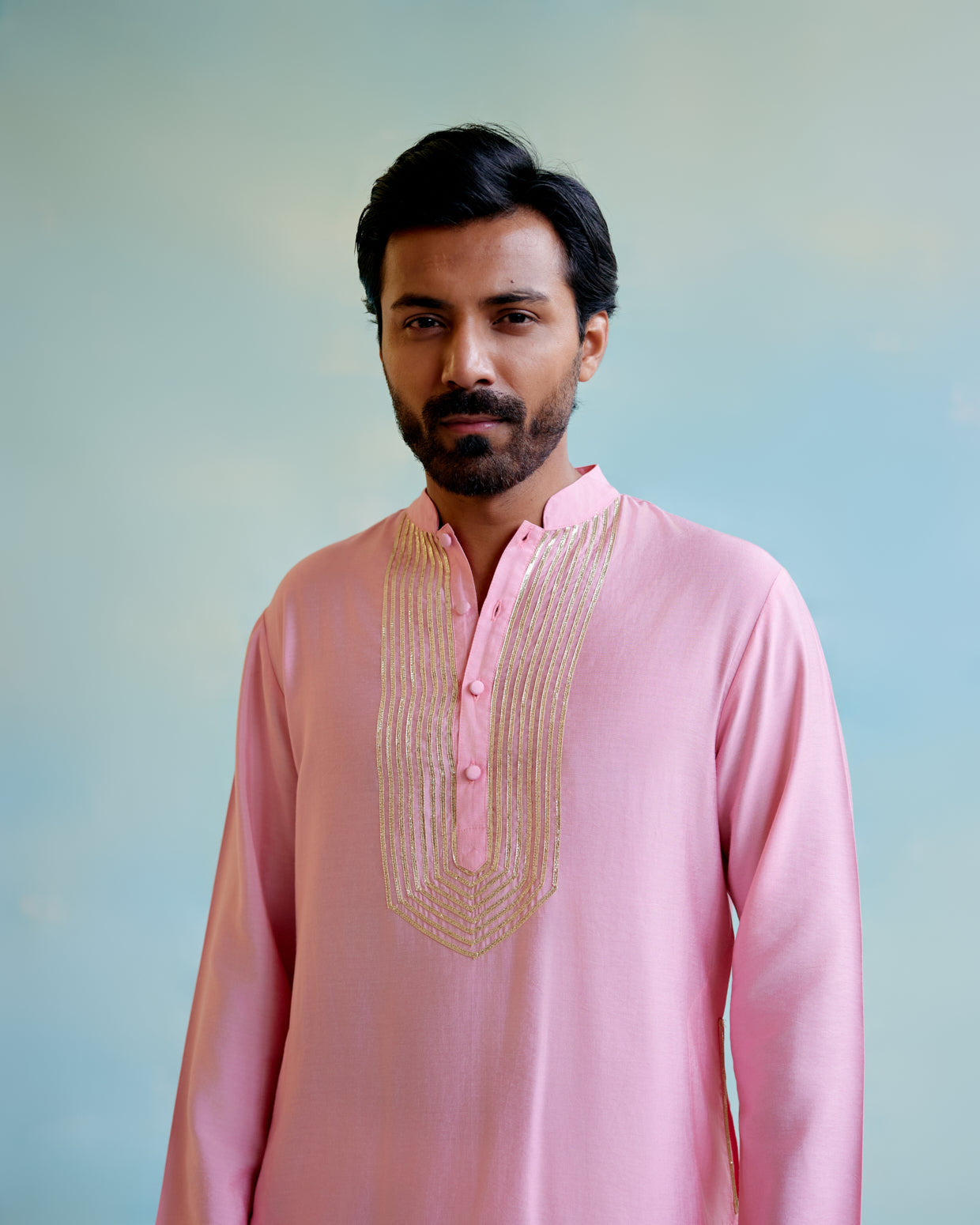 Rosy Glow Chanderi Gota Kurta with Chanderi Narrow Pants