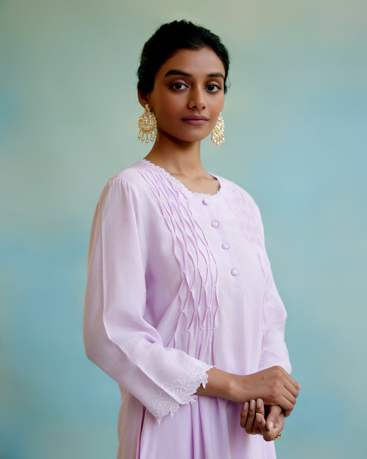 Lilac Pearl Kurta in Silky Modal with Wide Leg Pants