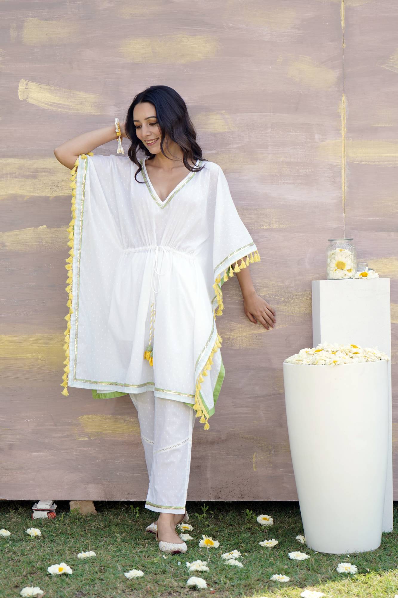 Foliage Daffodil Kaftan with Narrow Pants