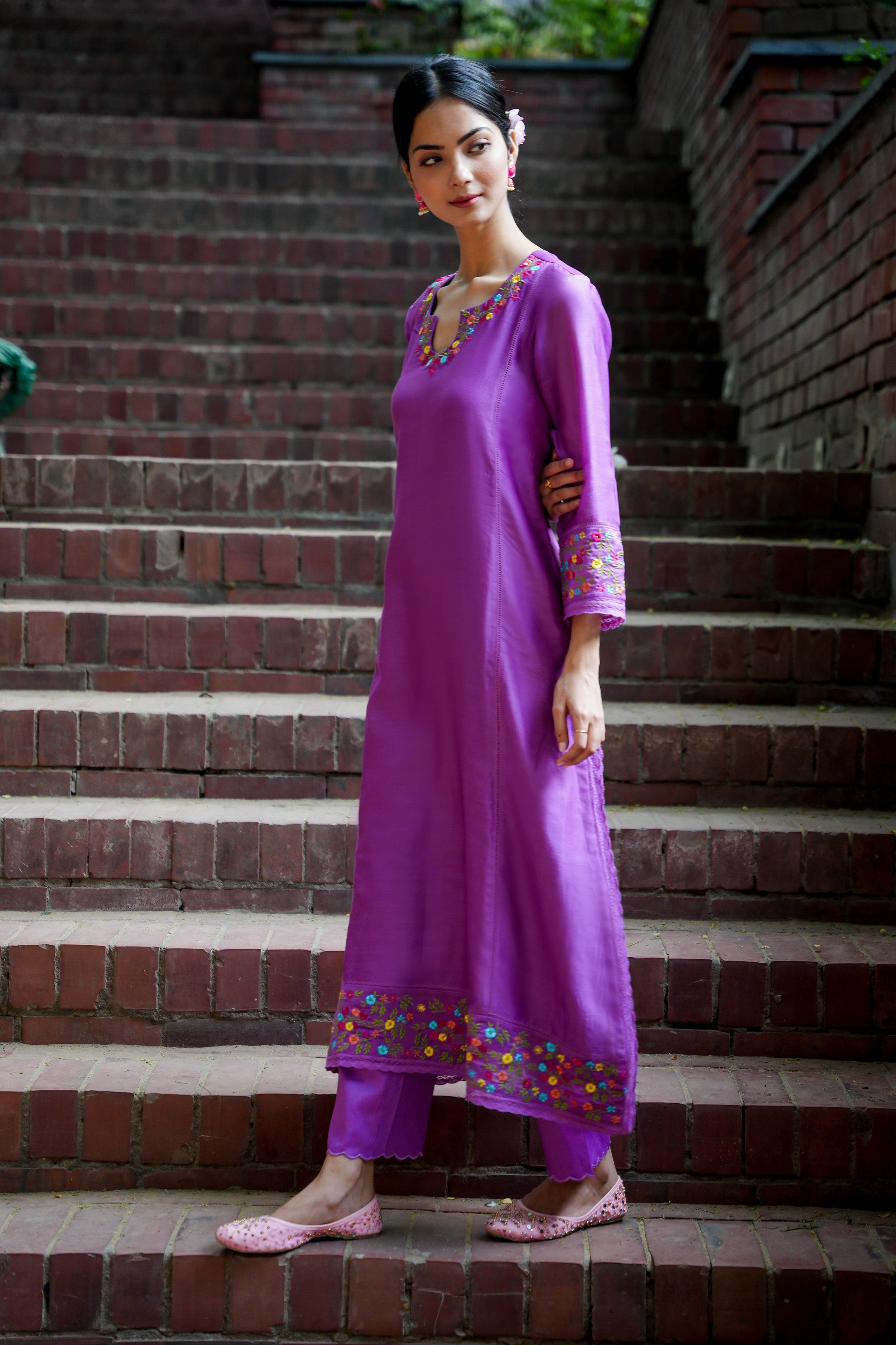 Purple ensemble embroidered kurta set