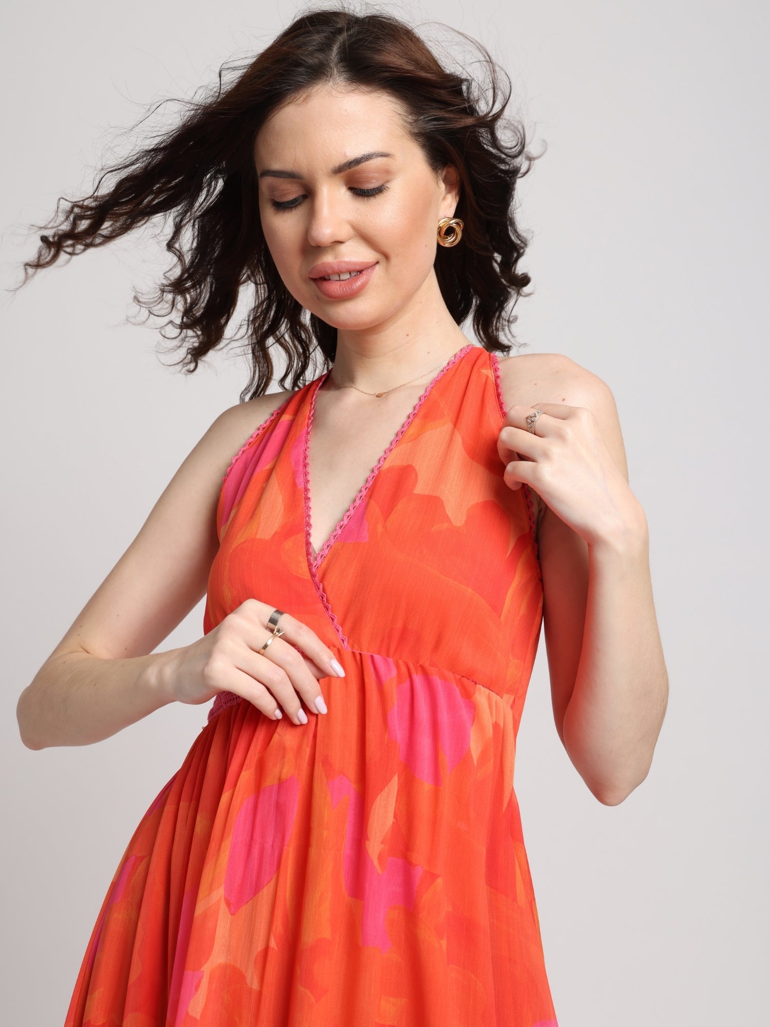 Playful Orange Surplice Maxi Dress
