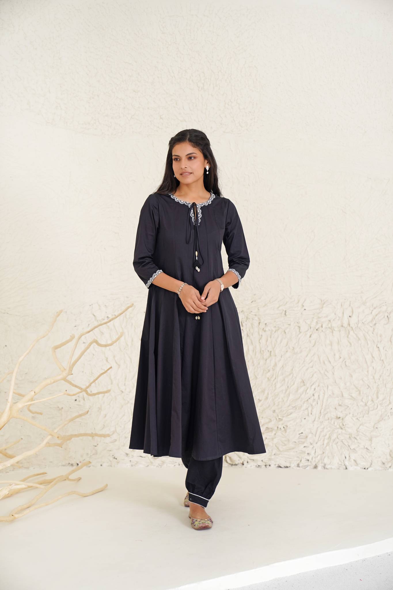 Olive Black Kurta with Pegged Pants- Set of 2