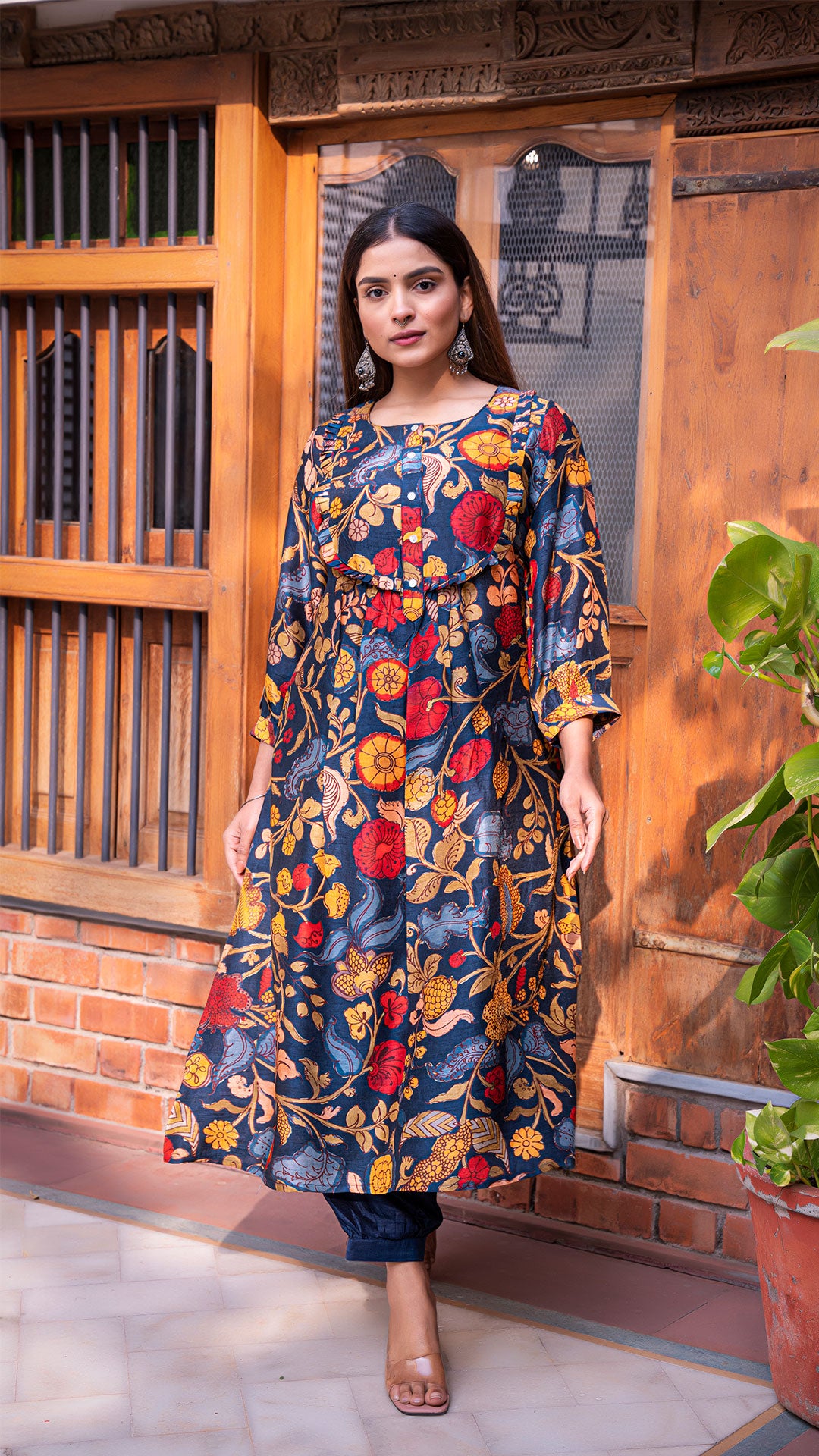 ANIYA KALAMKARI SILK KURTA + PANTS - DARK BLUE