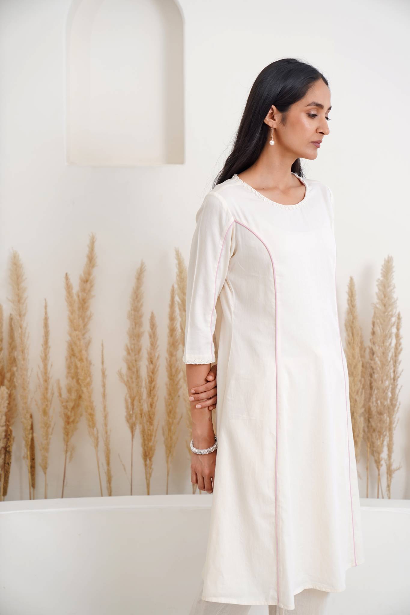 Ivory Pearl Kurta with Narrow Pants- Set of 2