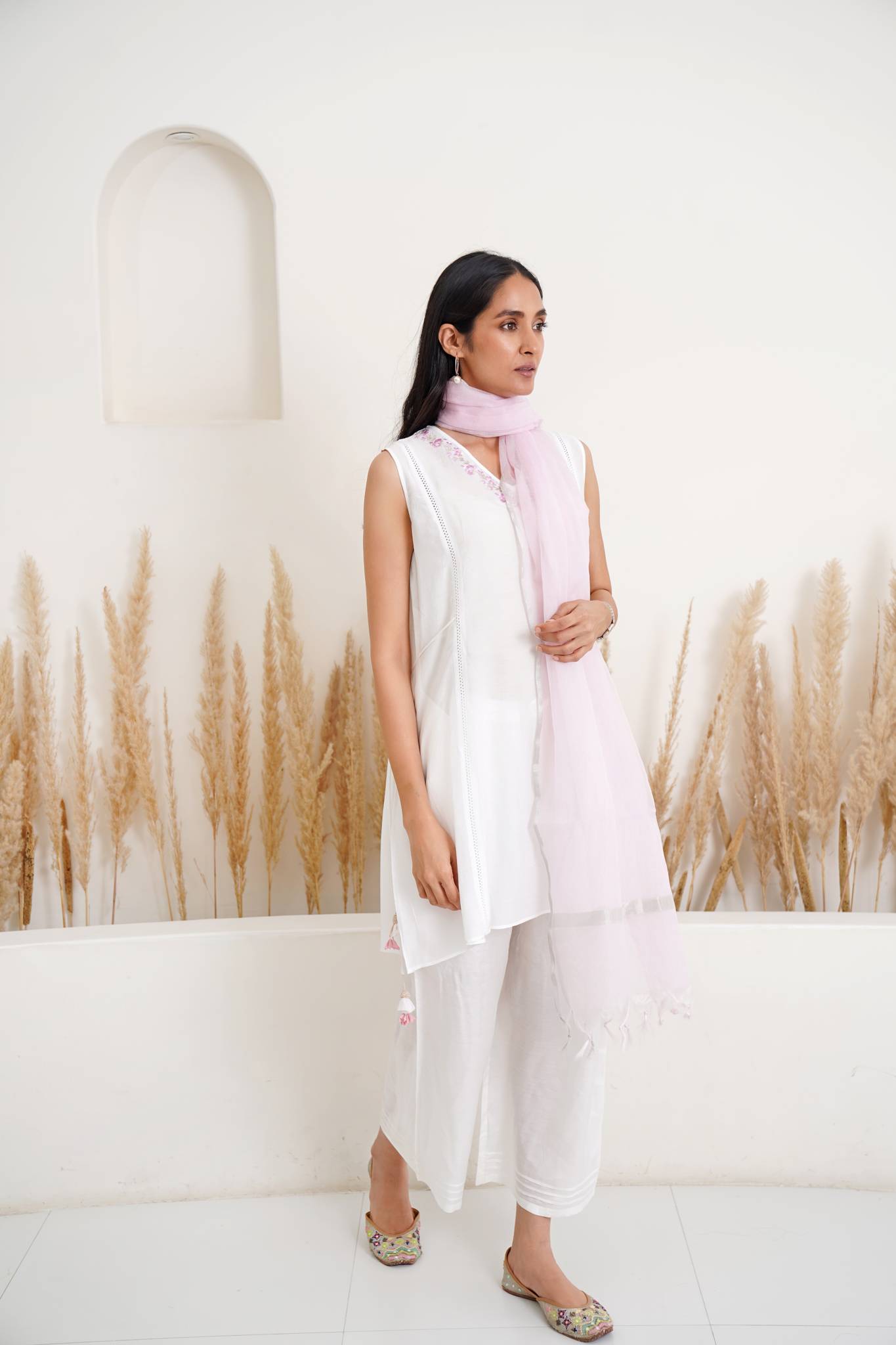 Blush Dahlia Kurta with Wide Leg Pants- Set of 2