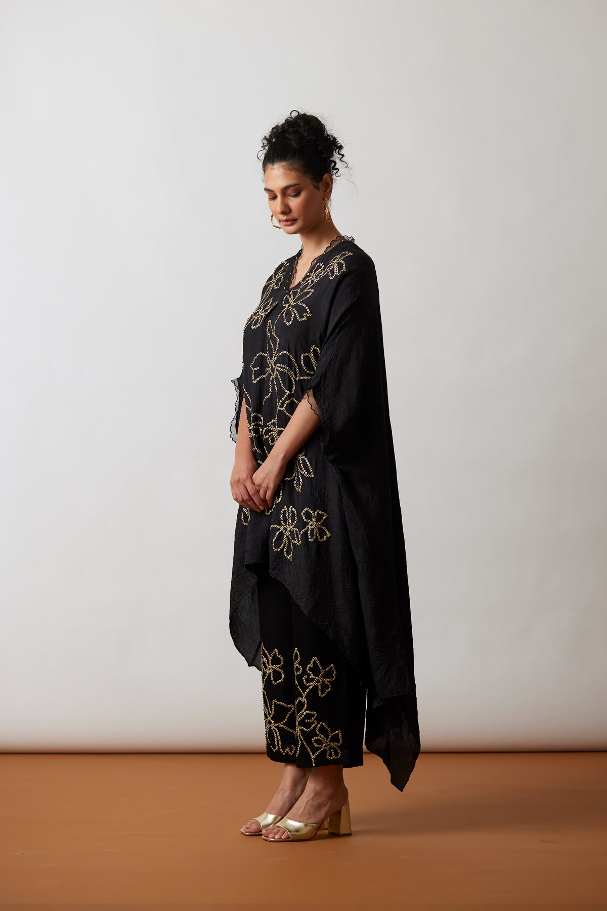 Black Crushed silk Kaftan set