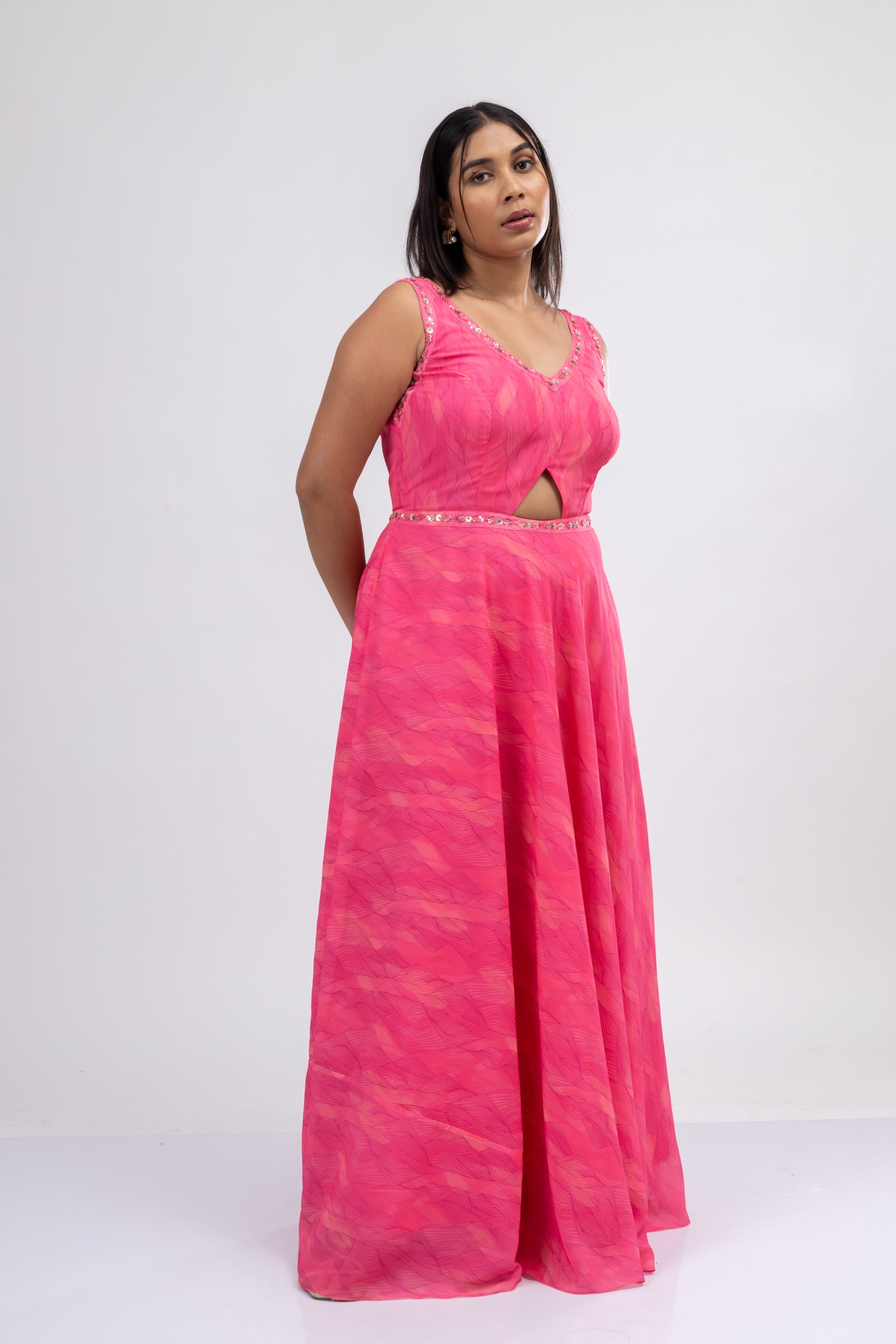 Floral Emroidered Sleeveless Gown