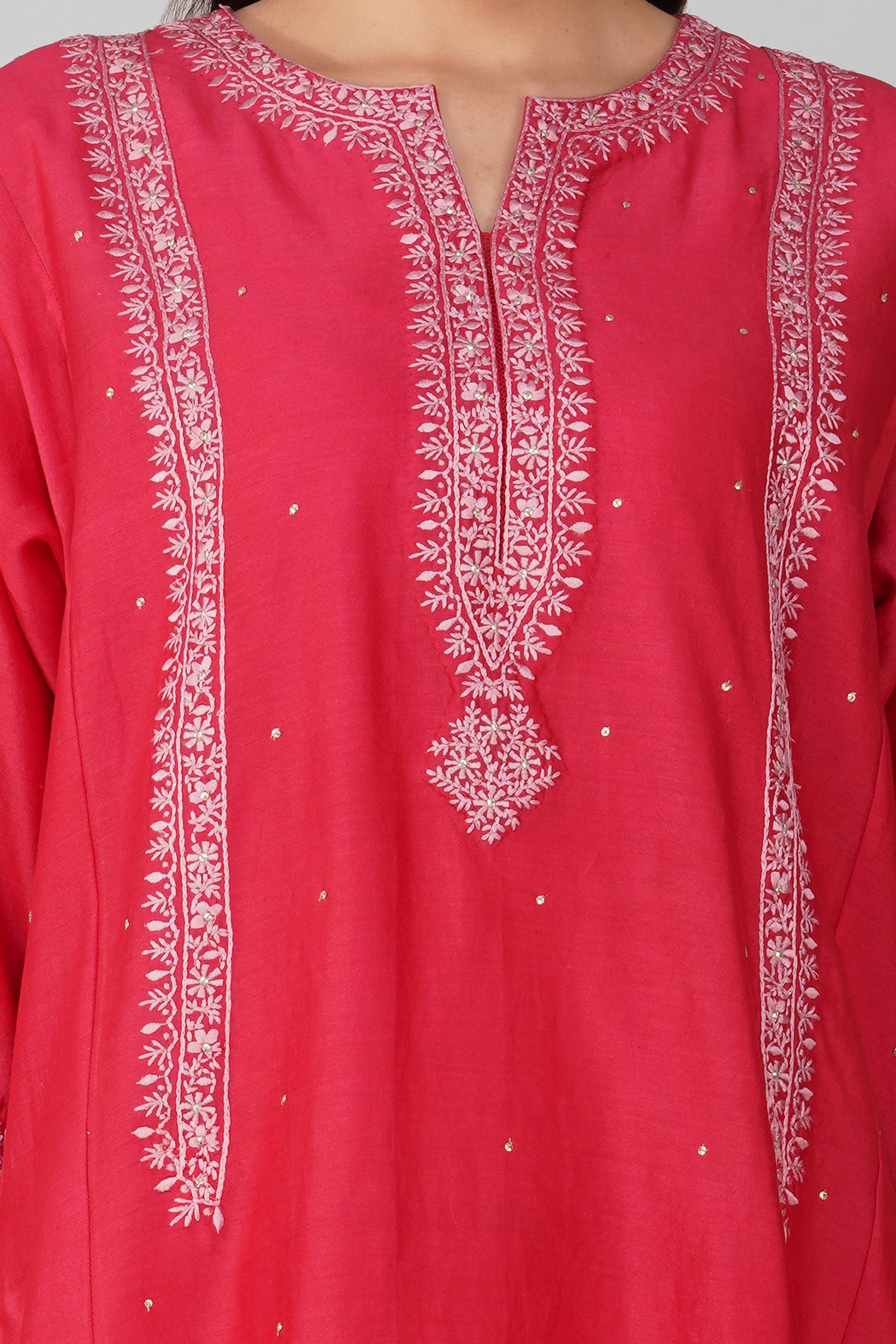 Flower Border Kalidar Kurta Set-Red