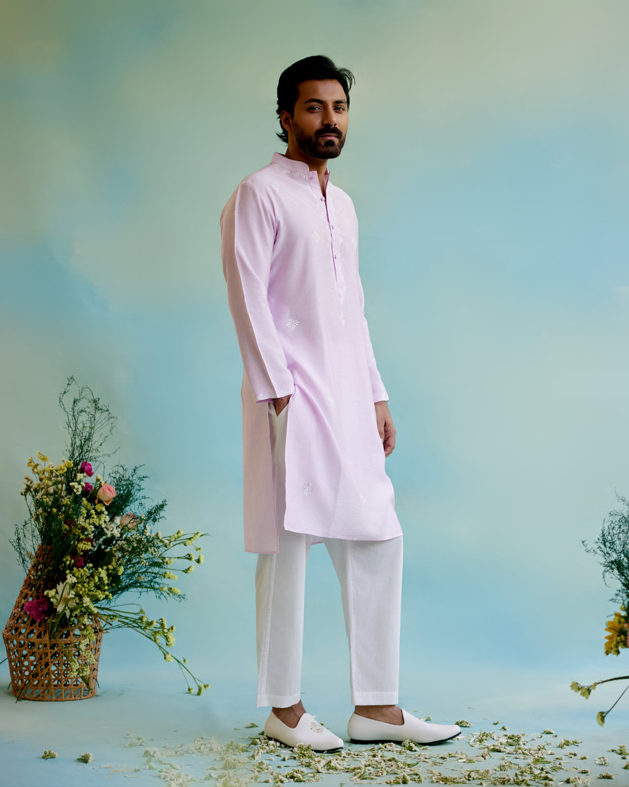 Lilac Bliss Chanderi Buta Embroidery Kurta