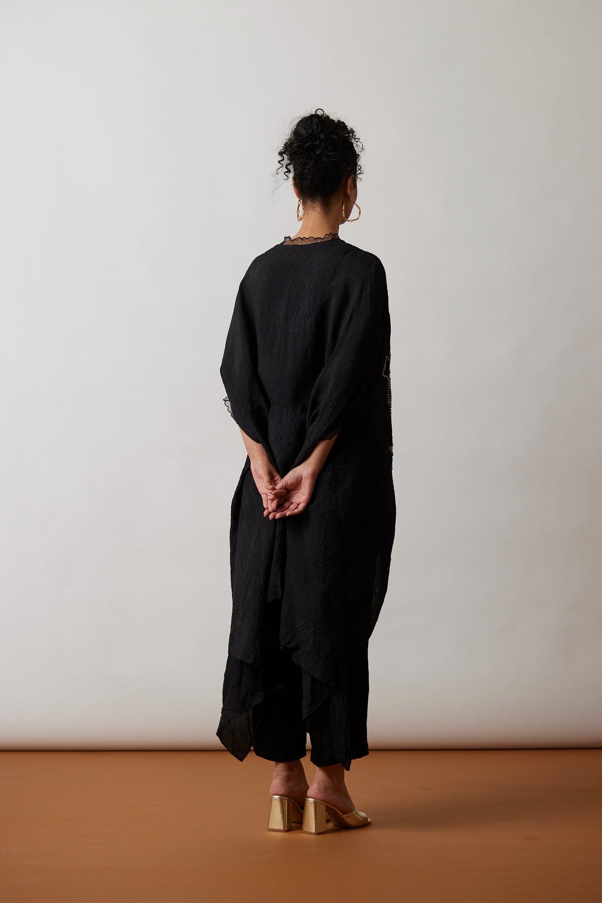 Black Crushed silk Kaftan set