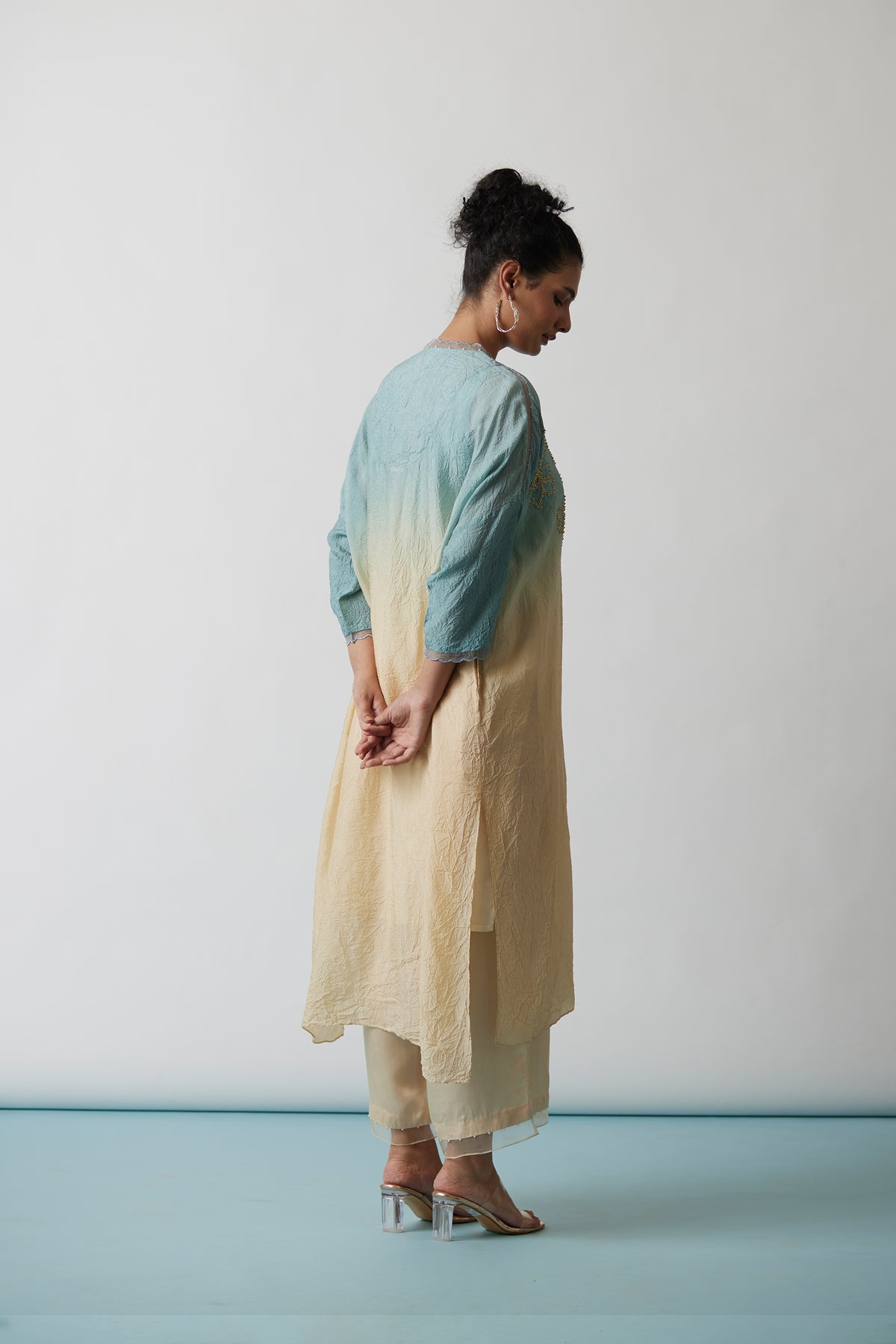 Cloud Blue Ombre Crushed silk Kaftan set