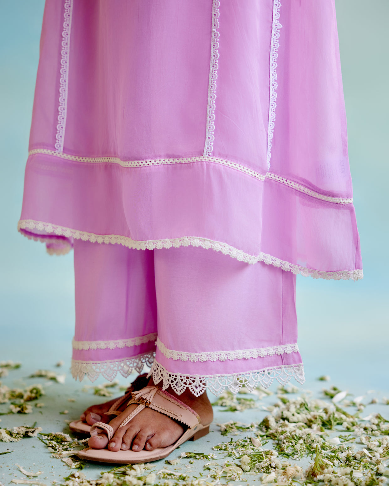 Lilac Glory Organza Anarkali with Silky Modal Wide Leg Pants