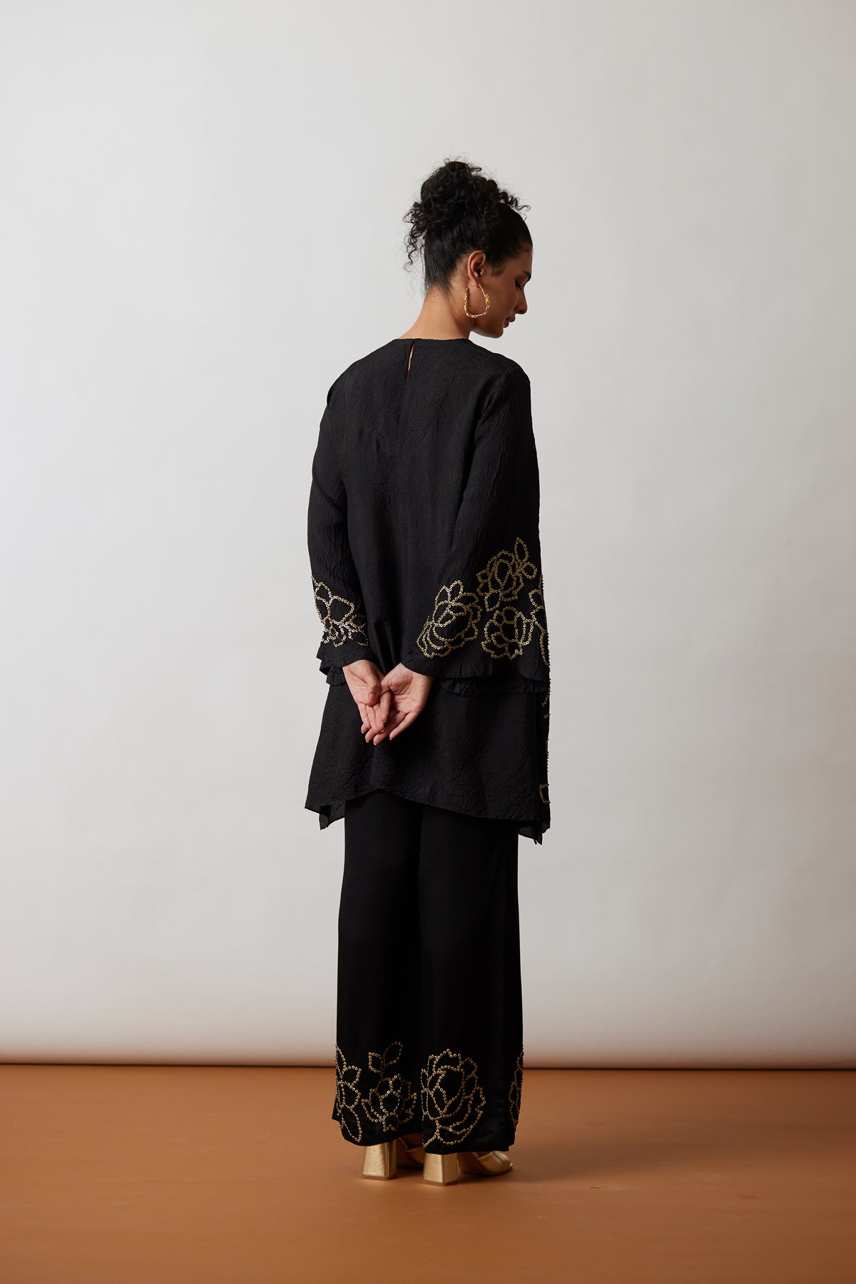 Black Crushed silk Tunic set