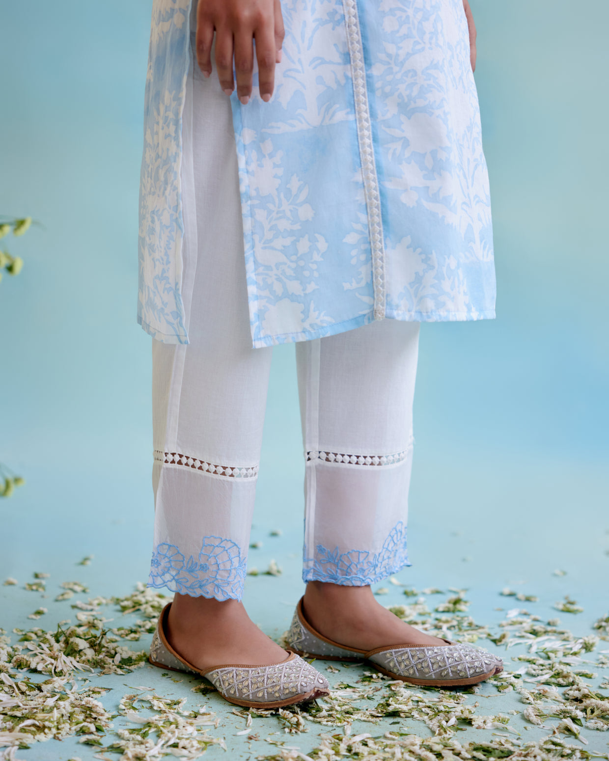 Blue Lily Hand Block Kurta with Narrow Pants