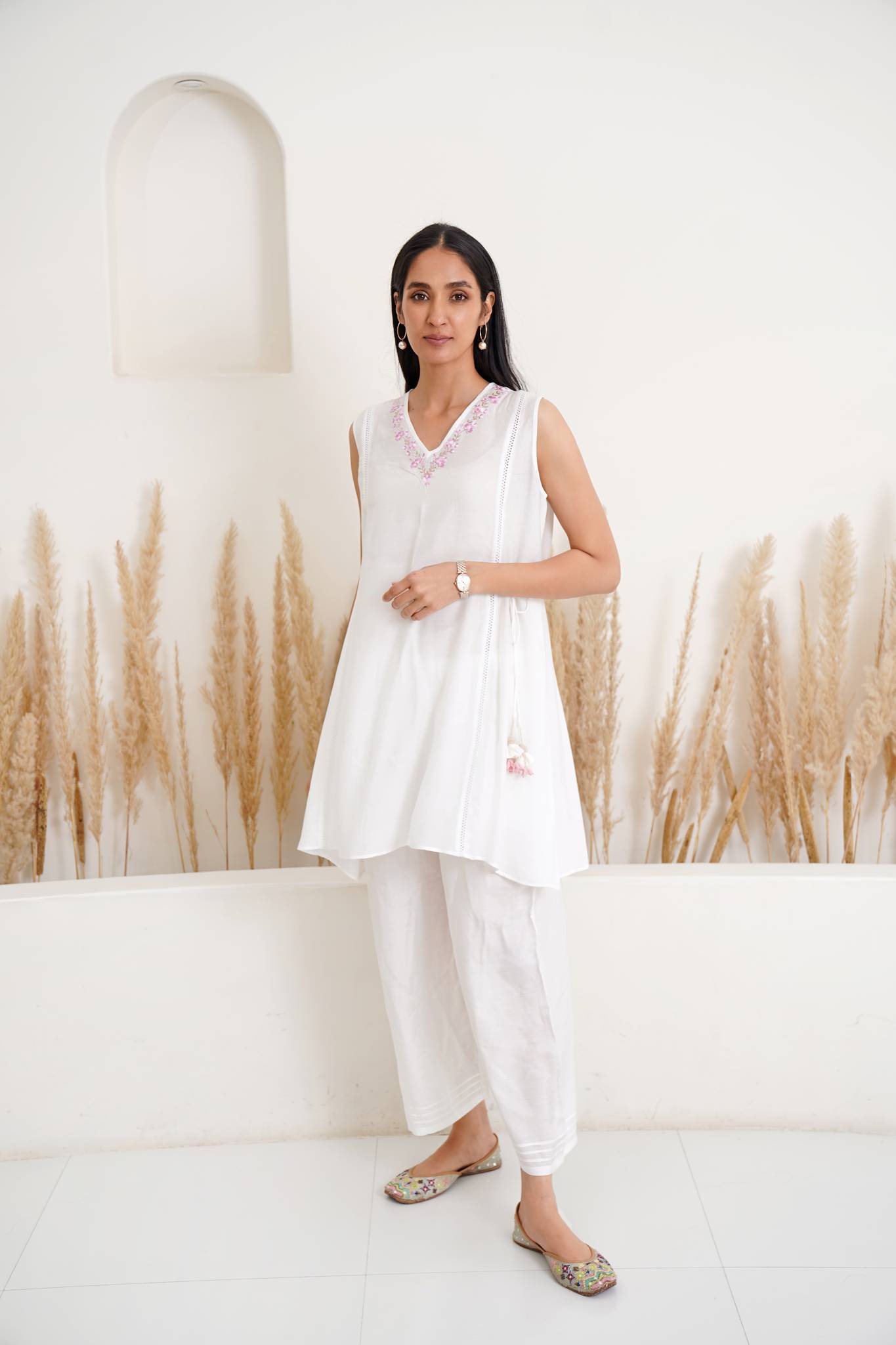 Blush Dahlia Kurta with Wide Leg Pants- Set of 2